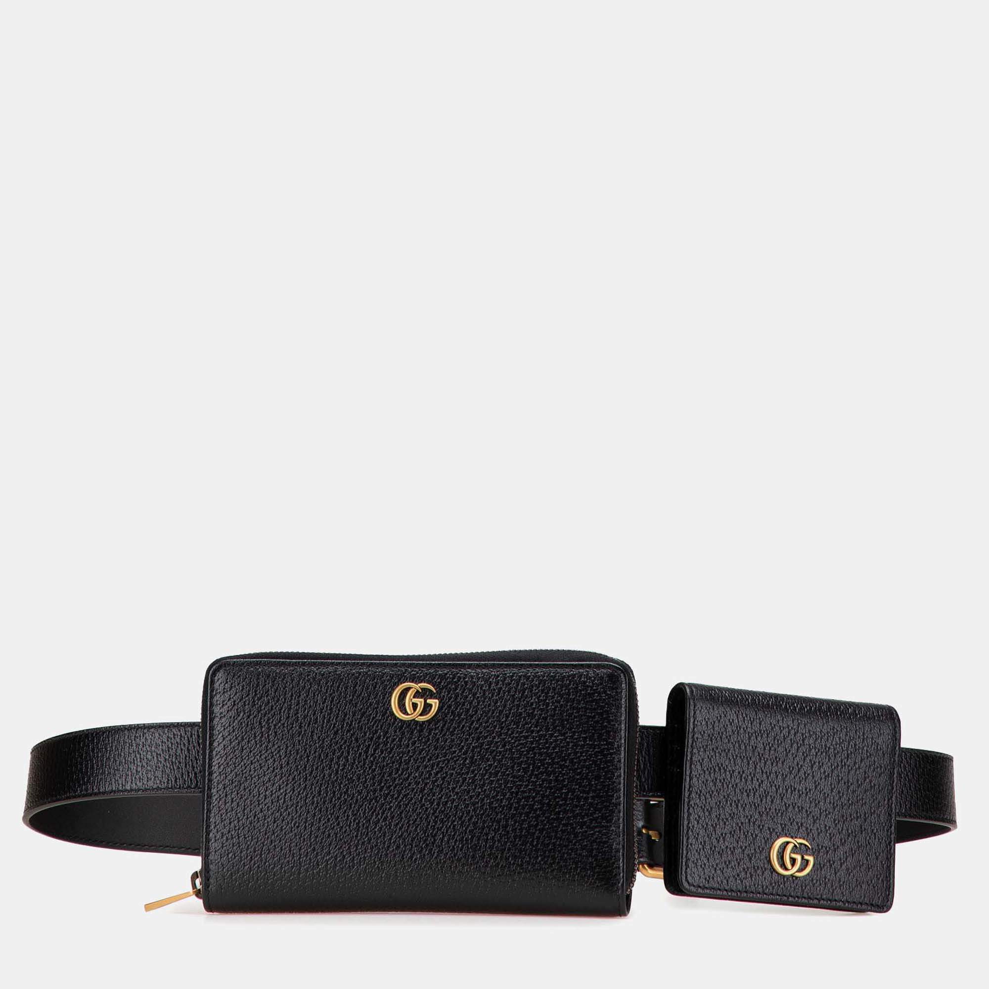 Gucci Black GG Marmont Leather Double Belt Bag