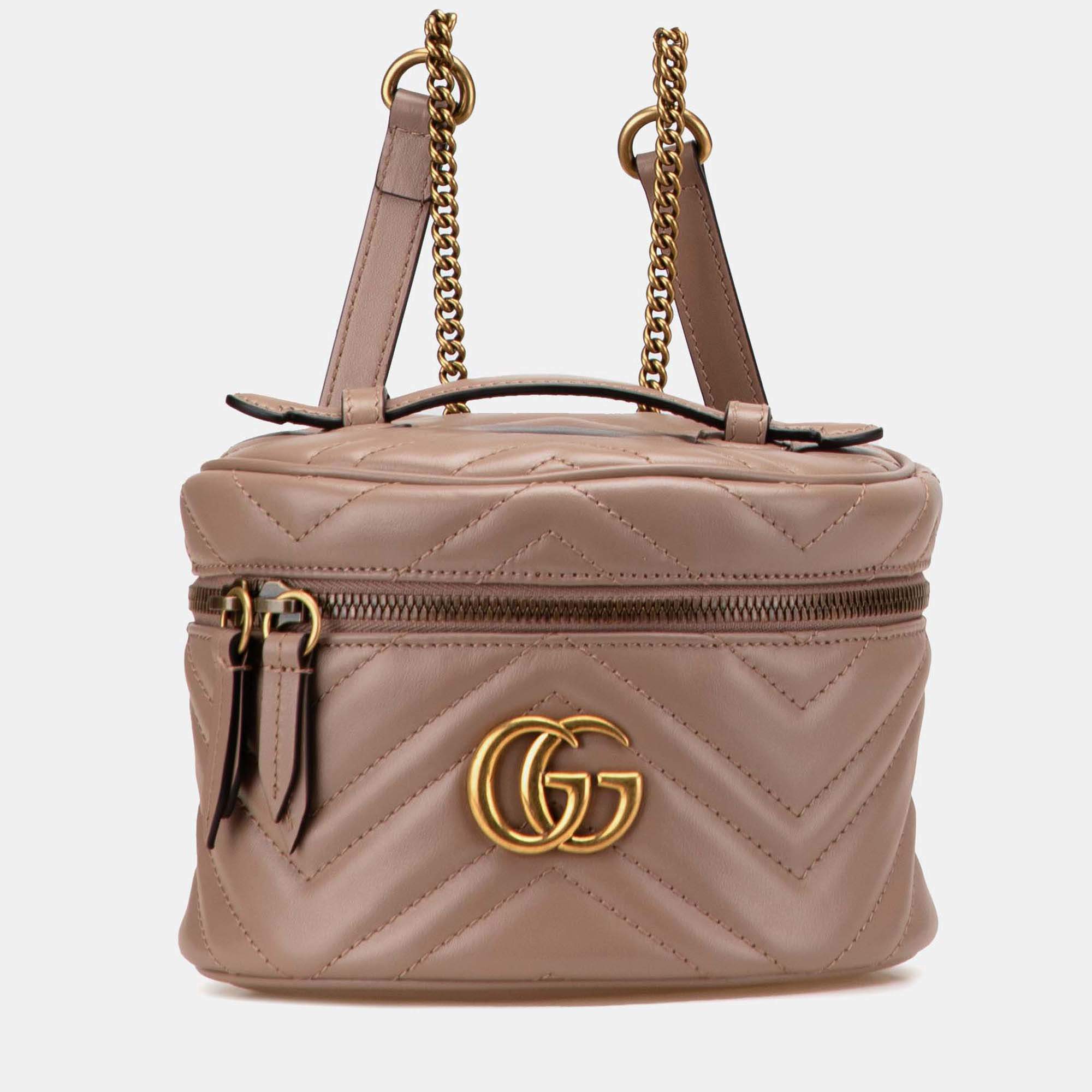 Pre Owned GG Marmont Round Matelasse Leather Backpack