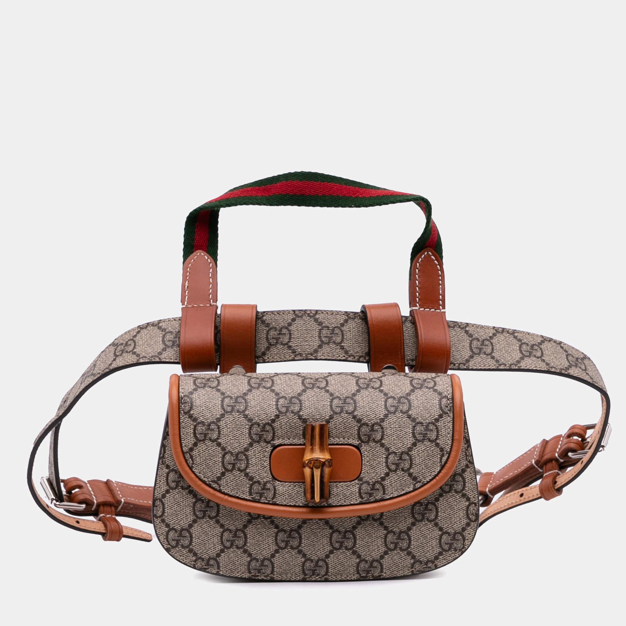 Pre Owned Gucci Brown Mini GG Supreme Web Bamboo 1947 Belt Bag