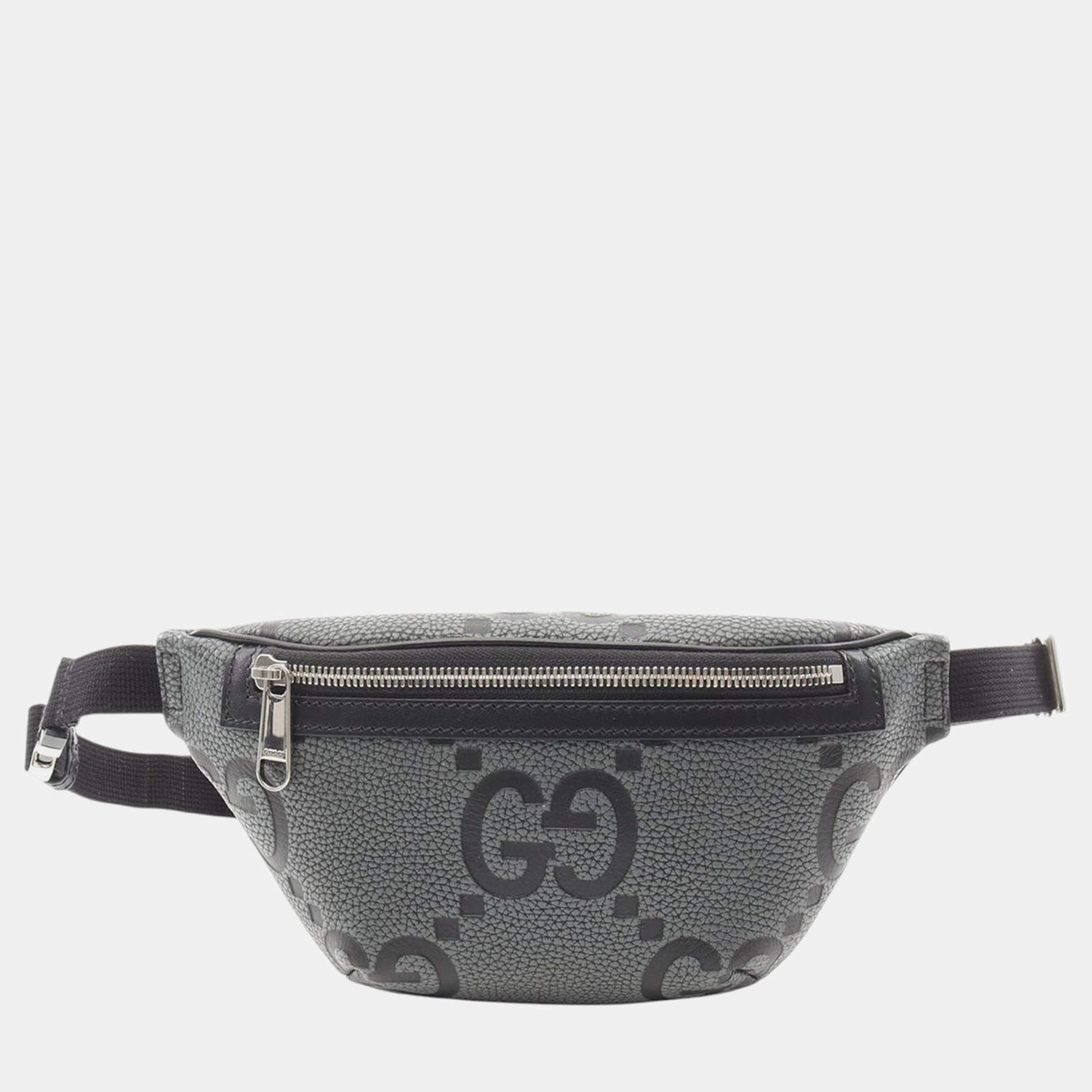 Pre Owned Gucci Grey Small Leather Jumbo GG Belt Bag