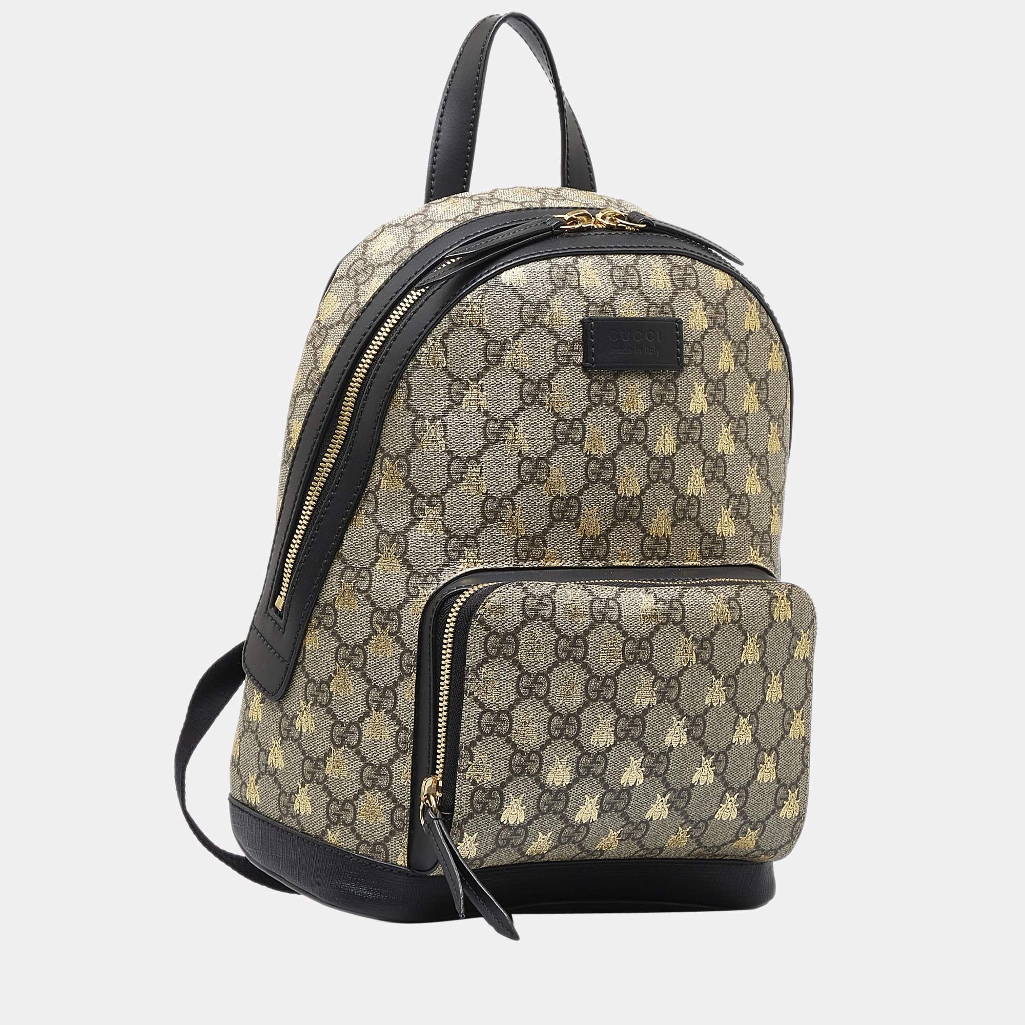 Gucci Beige/Black GG Supreme Canvas and Leather Bees Backpack Gucci