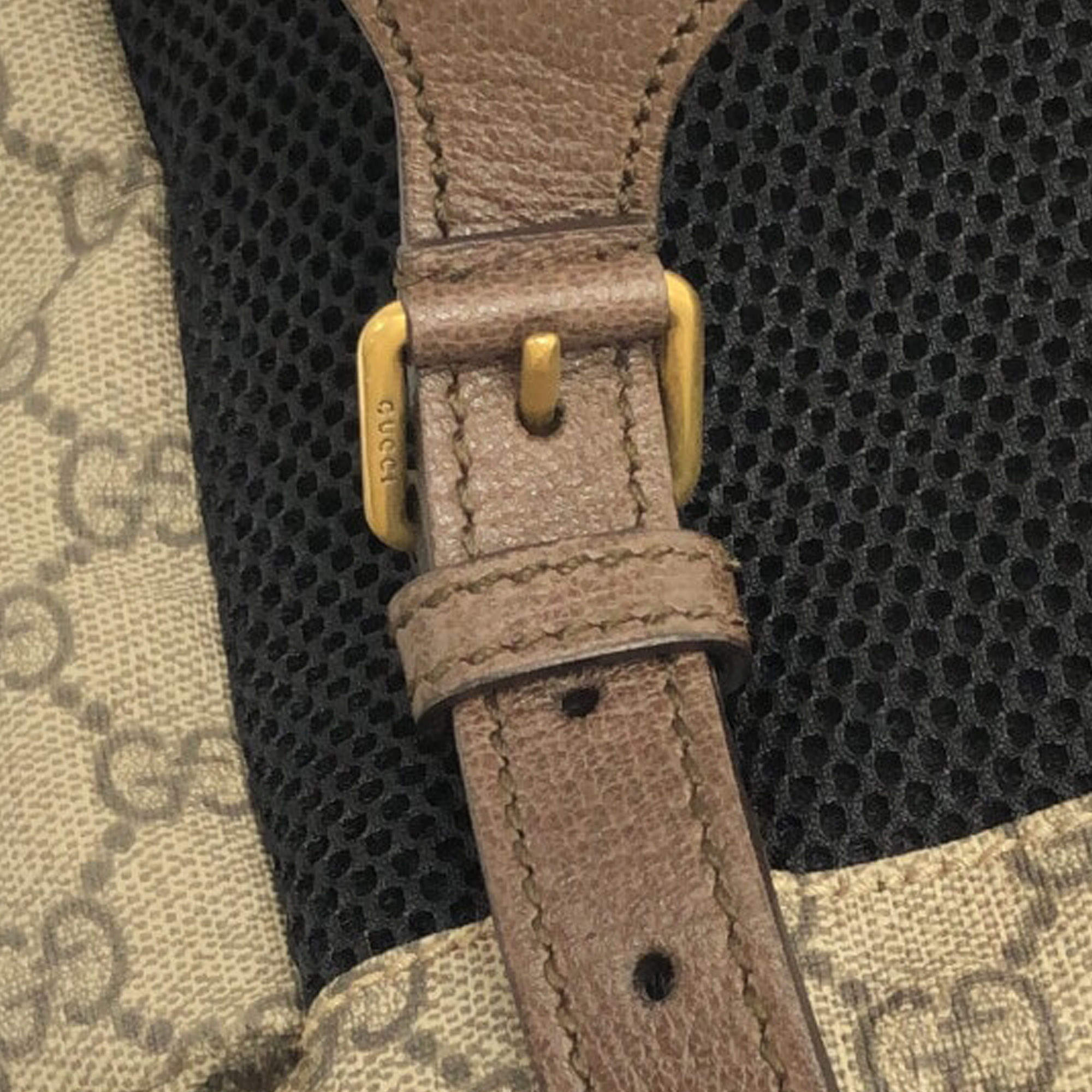 Gucci Soft Backpack GG Supreme Web Straps Brown Yellow