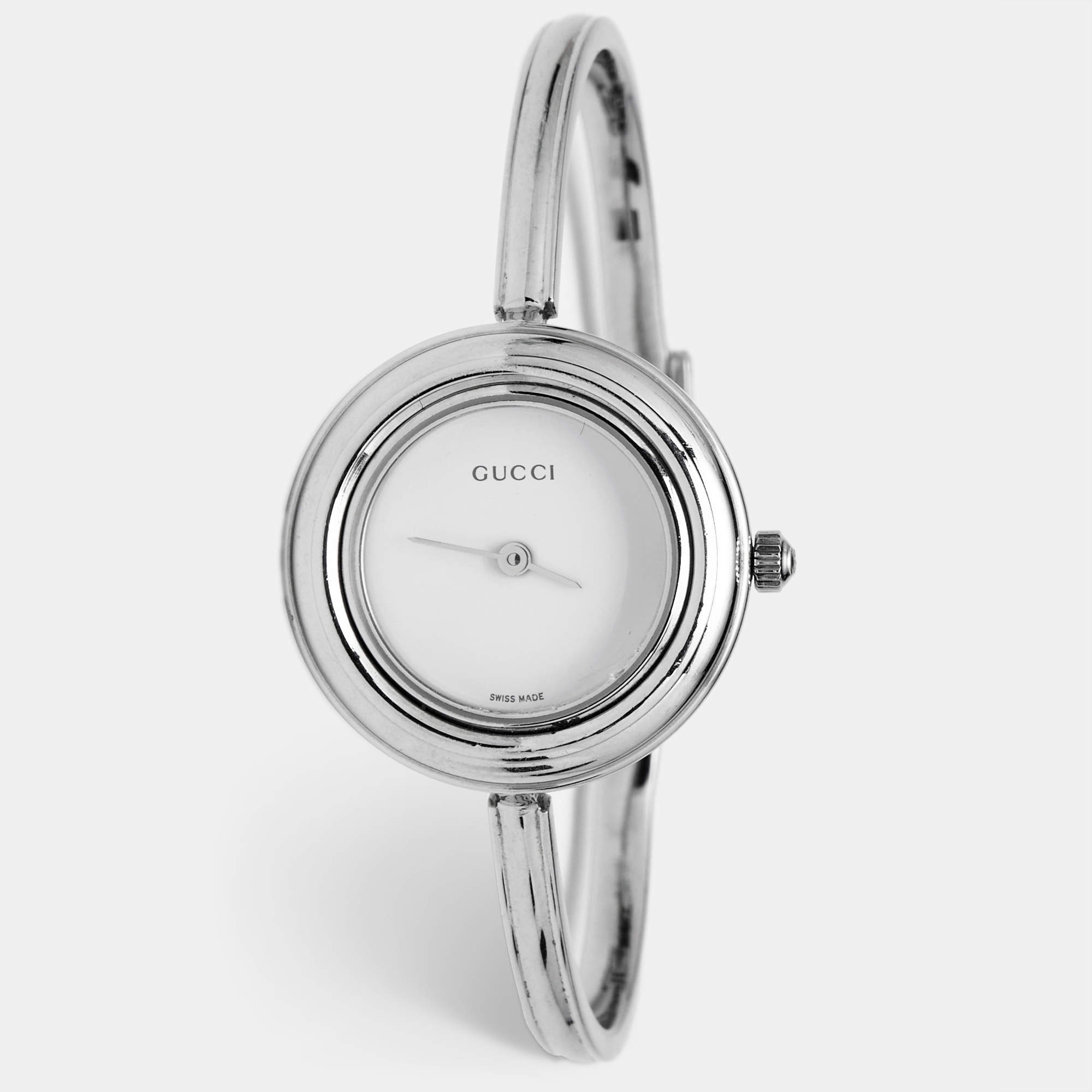 Gucci White Stainless Steel Vintage Interchangeable Bezel 11/12.2L Women's Wristwatch 26 mm