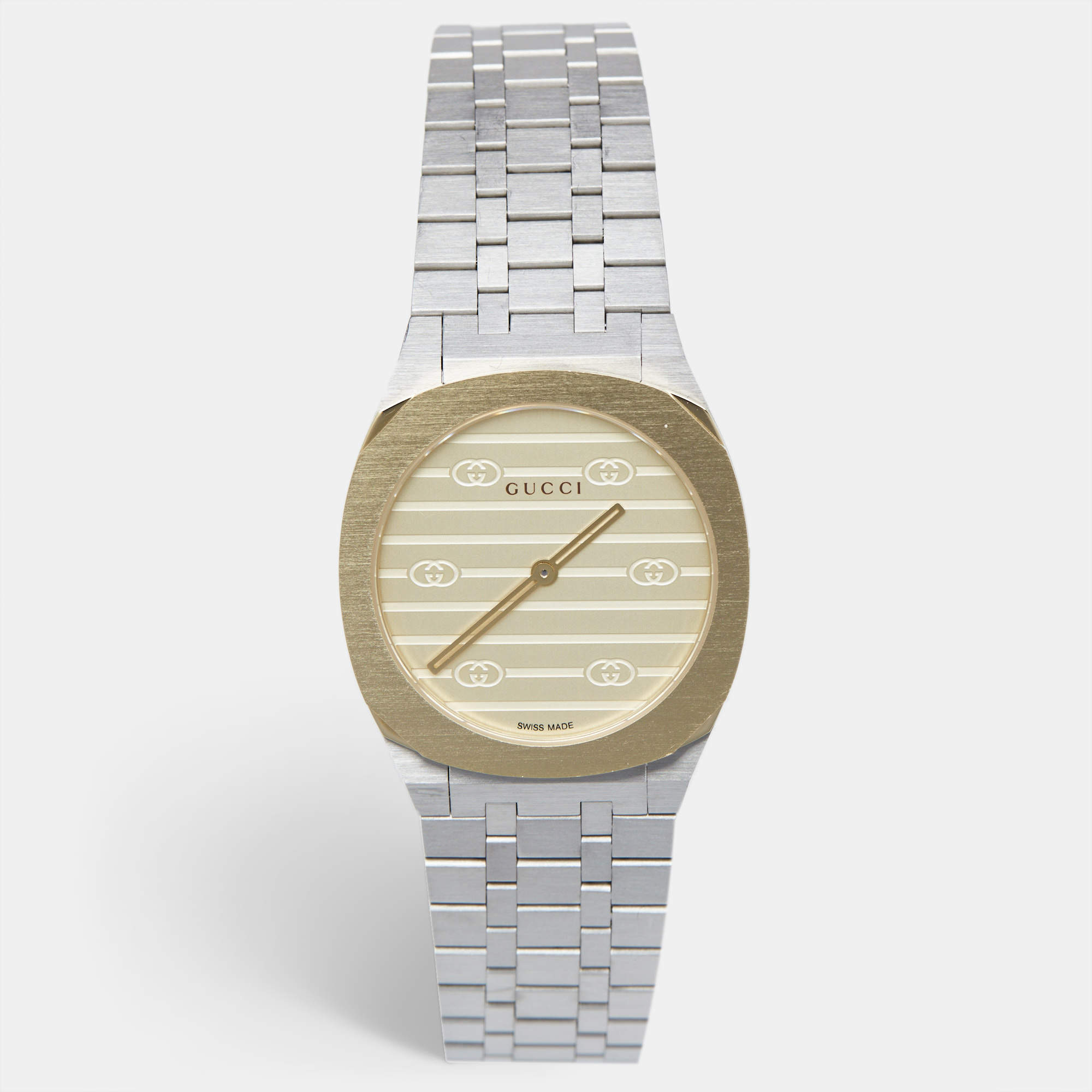 Gucci Golden Brass 18K Gold Plated Stainless Steel 25H YA163502 Women's Wristwatch 30 mm