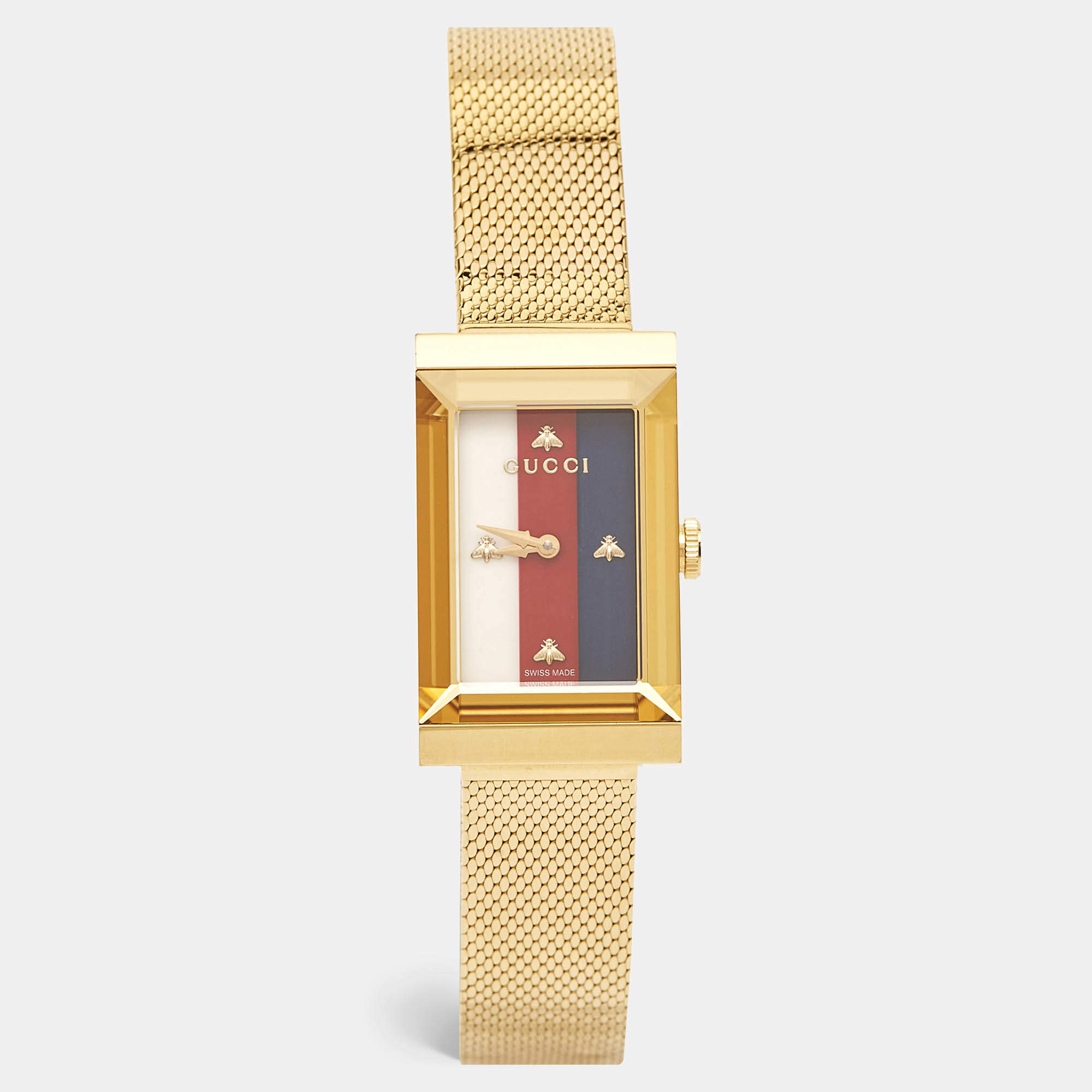 Gucci MOP Multicolor Web Gold PVD Stainless Steel G-Frame YA147410 Women's Wristwatch 21 mm