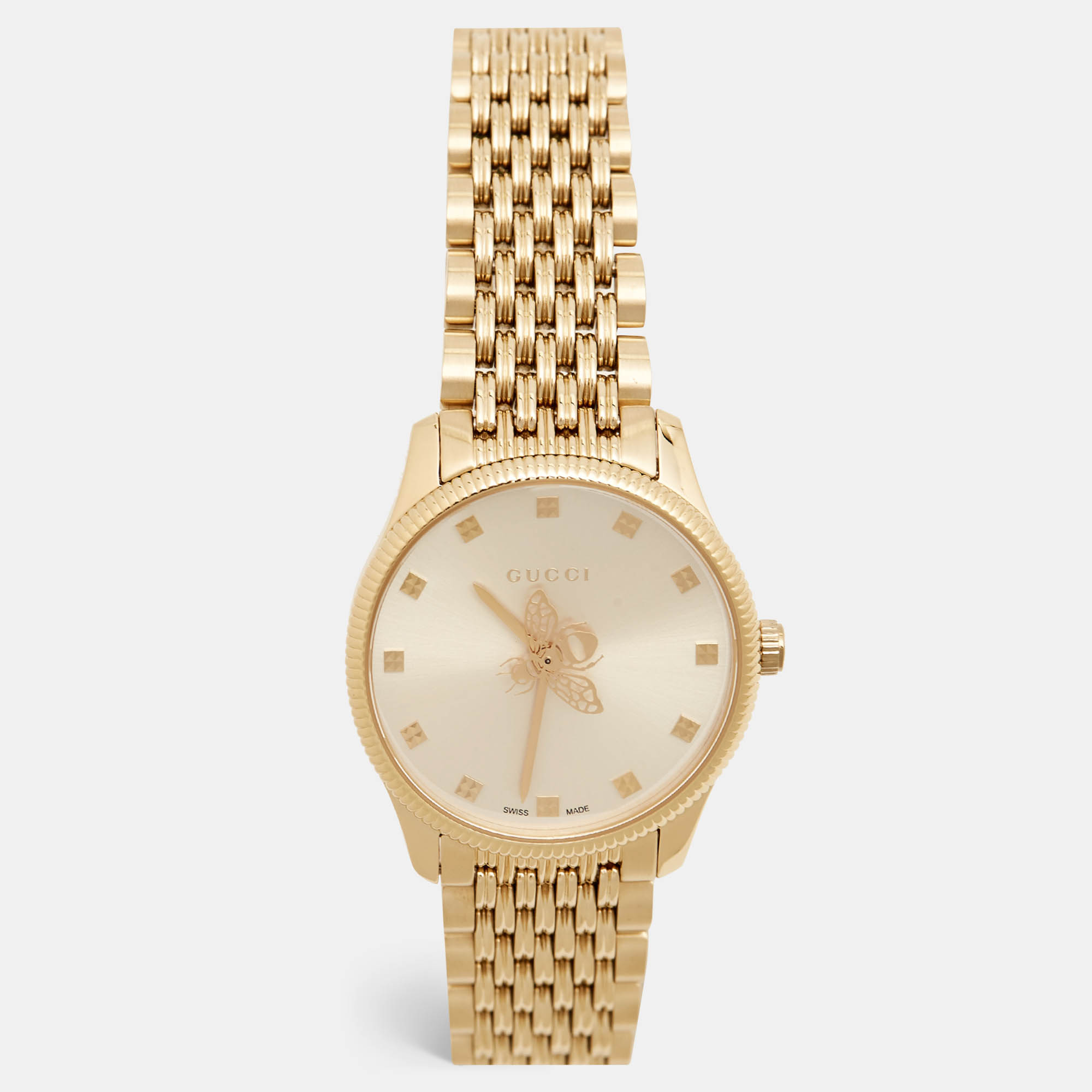 Pre Owned Gucci Silver Gold Plated Stainless Steel G- Timeless YA1265021 Women's Wristwatch 29 mm 