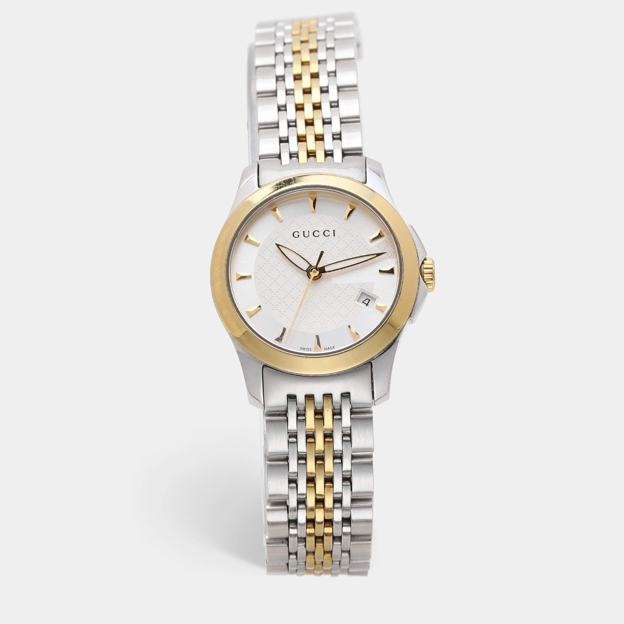 Gucci Silver Two Tone Stainless Steel G-Timeless 126.5 Quartz Women's Wristwatch 27mm