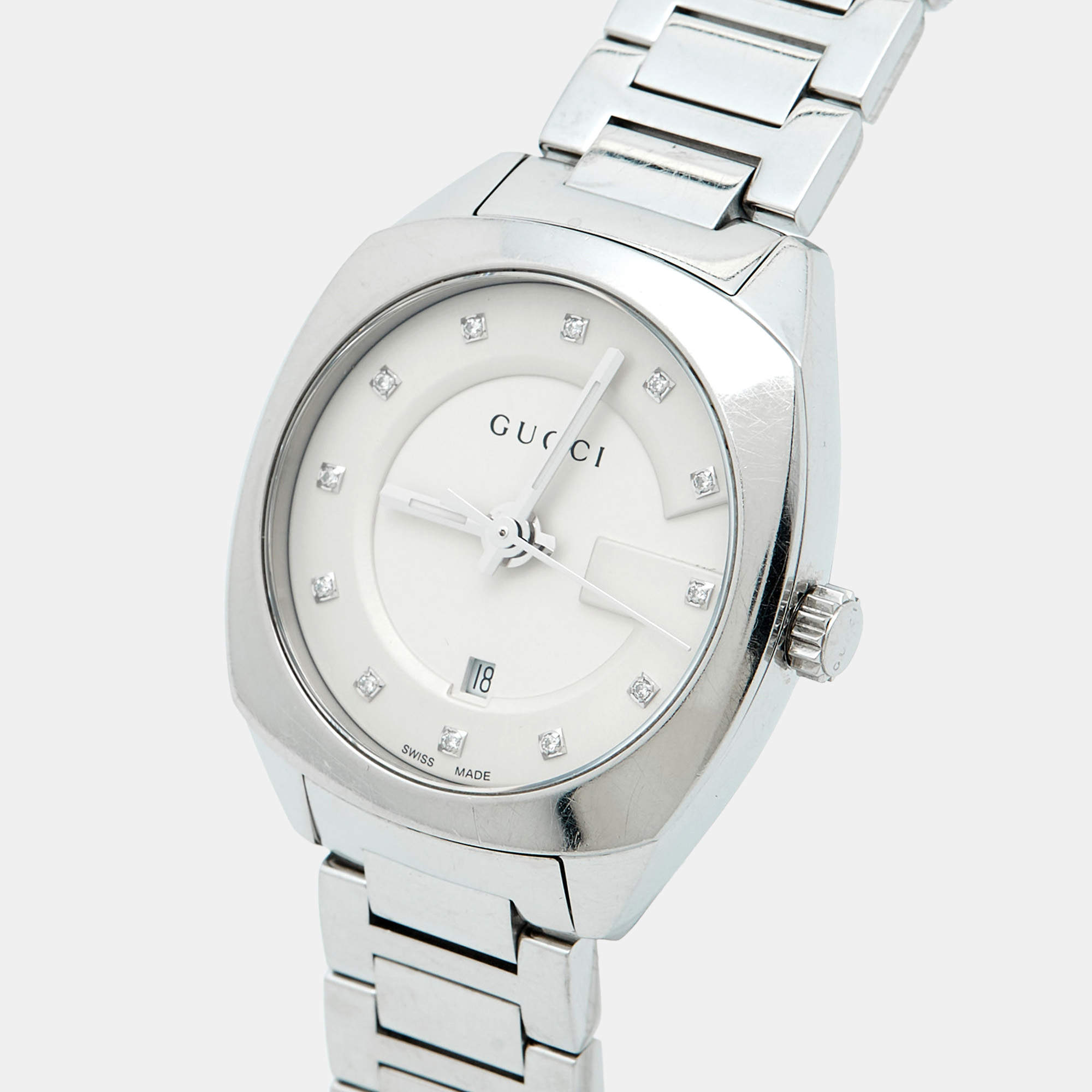 Gucci Mother Of Pearl Two-Tone Stainless Steel Diamond G