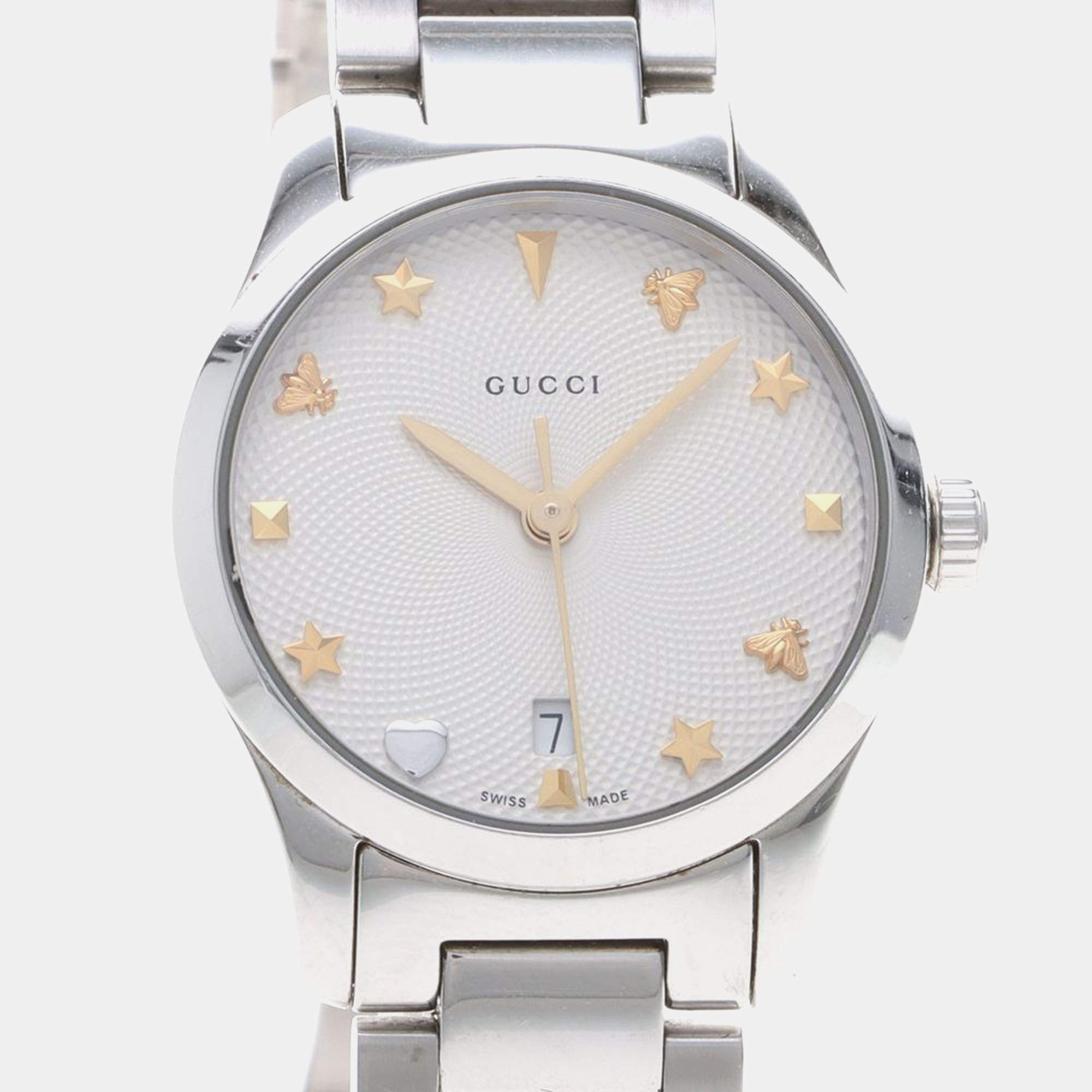 Gucci Mother Of Pearl Two-Tone Stainless Steel Diamond G