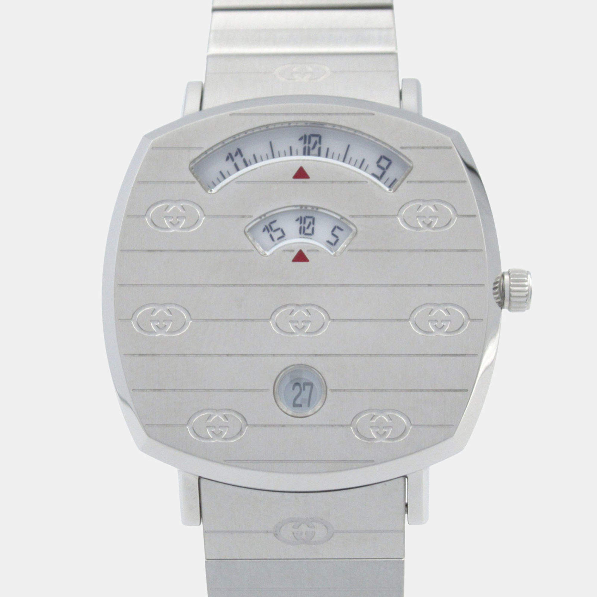 Pre Owned Gucci Grip YA157401 Quartz White Stainless Steel Women's Wristwatch 35 mm