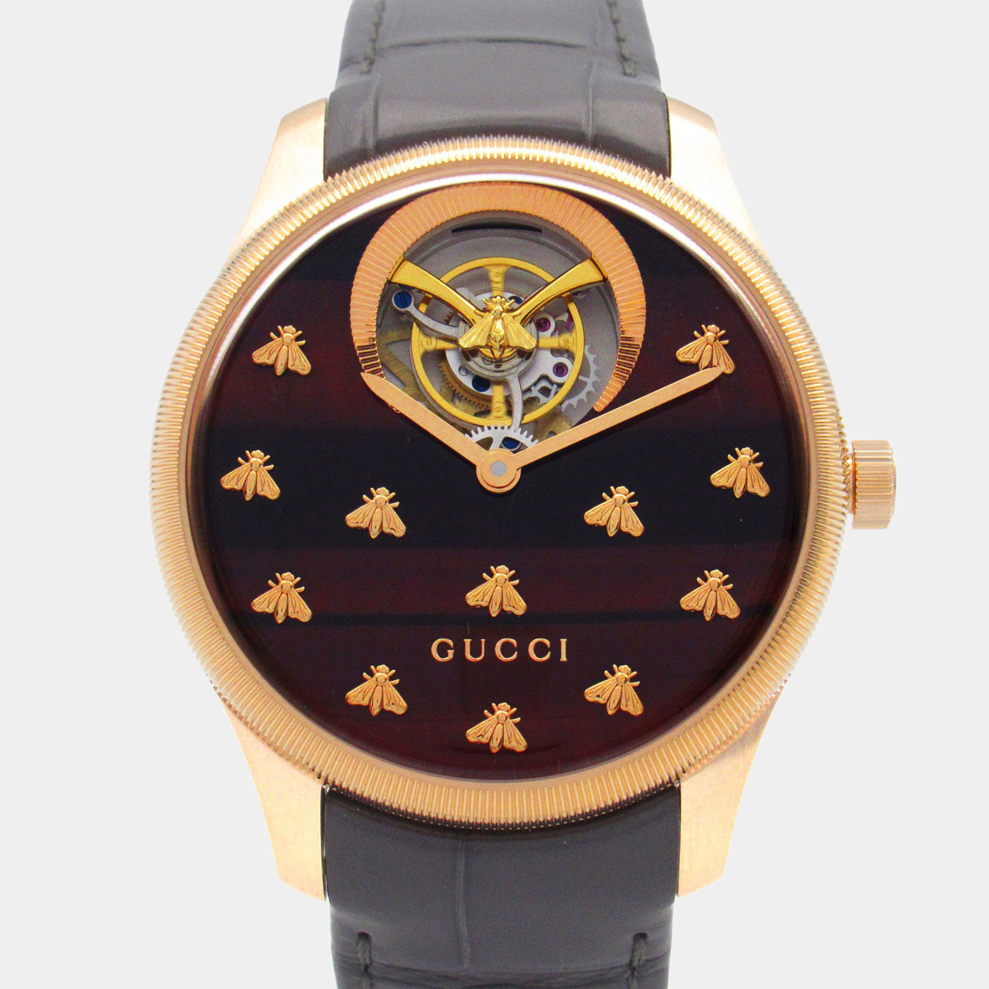 Pre Owned Gucci G-Timeless 717070 IDLA0 8599 Automatic Brown 18k Rose Gold Women's Wristwatch 40 mm