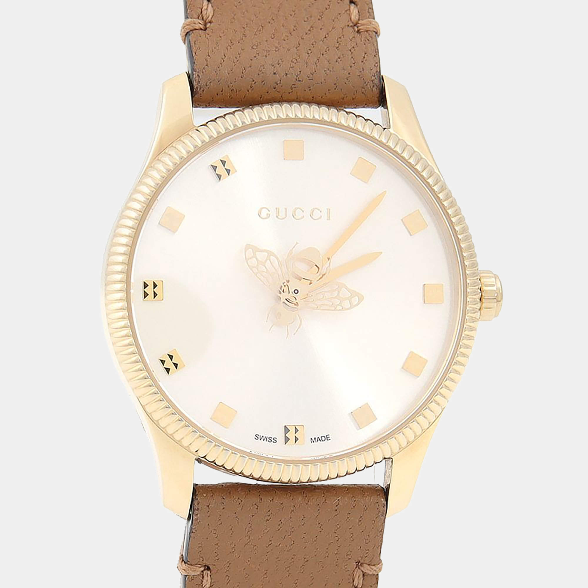 مملوكة مسبقًا ساعة يد نسائية غوتشي جي-تايمليس 126.5 كوارتز ستانلس ستيل بيضاء 29 مم