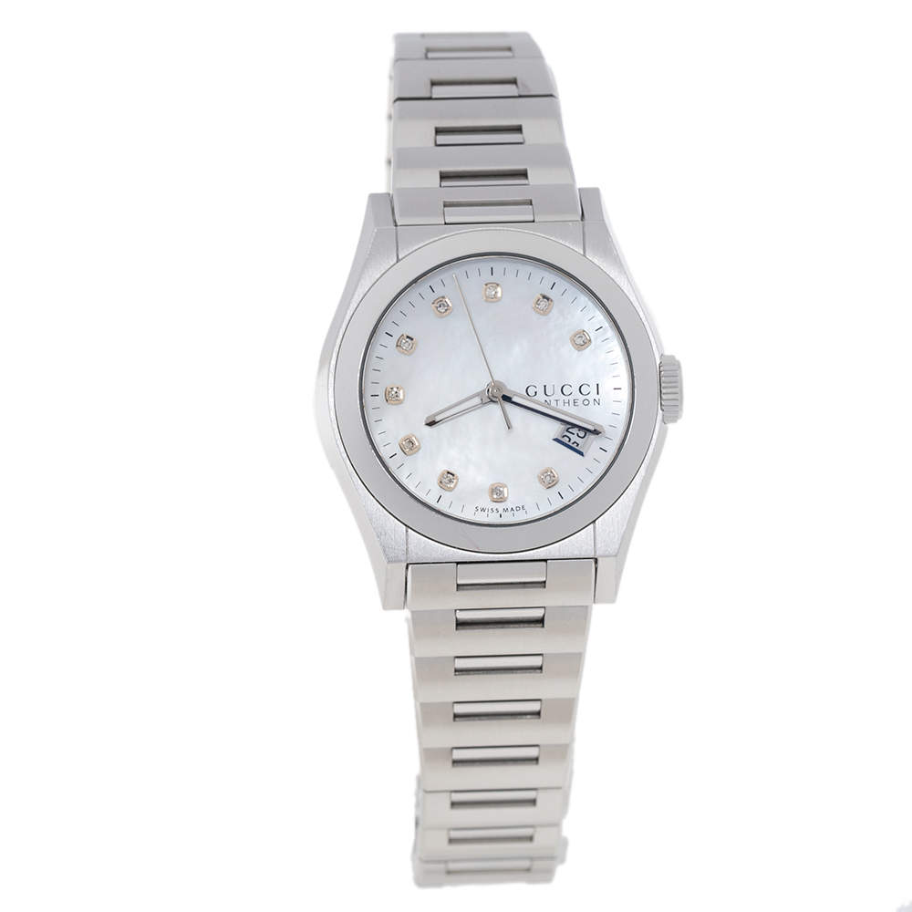 Gucci MOP Diamonds Stainless Steel Pantheon YA115403 115.4 Women's Wristwatch 36 MM