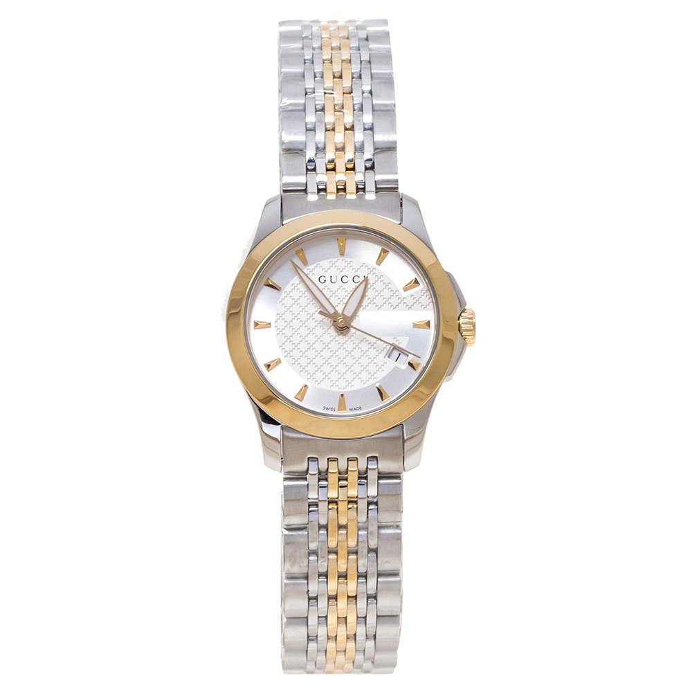 Gucci Silver Two-Tone Stainless Steel G Timeless 126.5 Women's ...