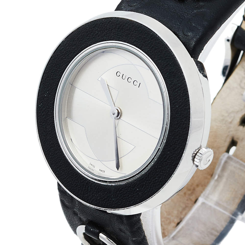 Gucci Silver Stainless Steel Leather U Play 129.4 Women s Wristwatch 35 mm