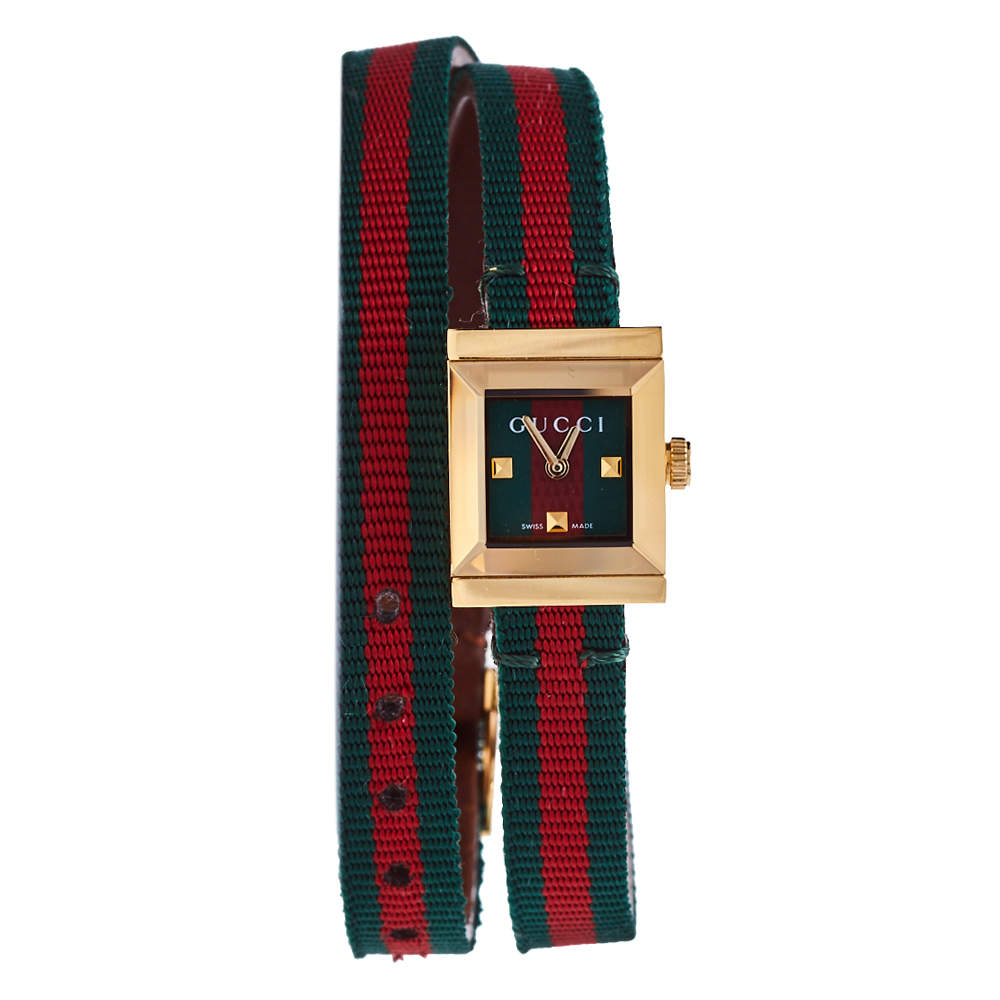 Gucci Gold PVD Stainless Steel Web Double Wrap G-Frame YA128527 Women's Wristwatch 14 mm
