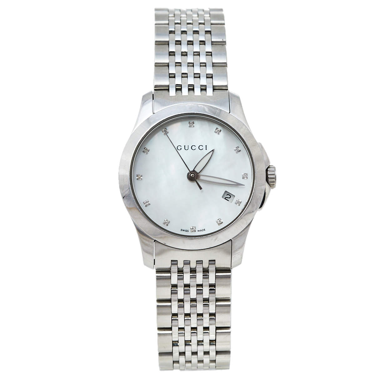 Gucci Mother Of Pearl Stainless Steel Diamond G-Timeless YA126504 Women's Wristwatch 27 mm