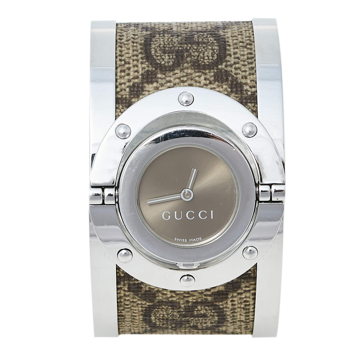 مملوكة مسبقًا Gucci Brown Stainless Steel GG Canvas Twirl YA112425 Women's Wristwatch 33 mm