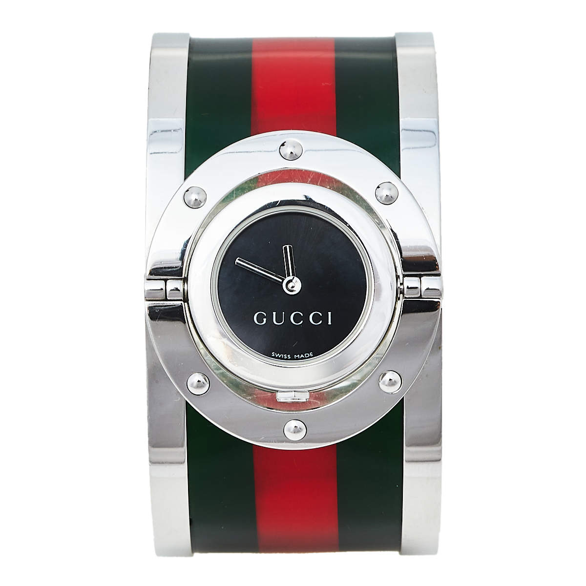 Pre Owned Gucci Black Stainless Steel Web Twirl Large YA112417 Women's Wristwatch 33 mm
