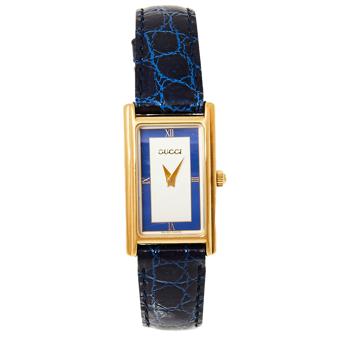 Gucci Two Tone Gold Plated Stainless Steel Leather Vintage 2600L Women's Wristwatch 19 mm