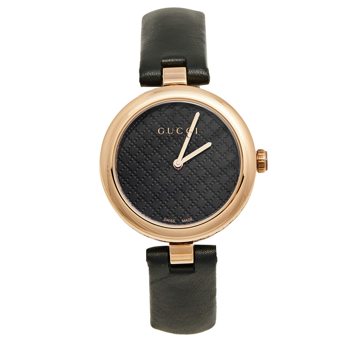 Gucci Black Rose Gold Plated Stainless Steel Leather Diamantissima 141.4 Women's Wristwatch 32 mm