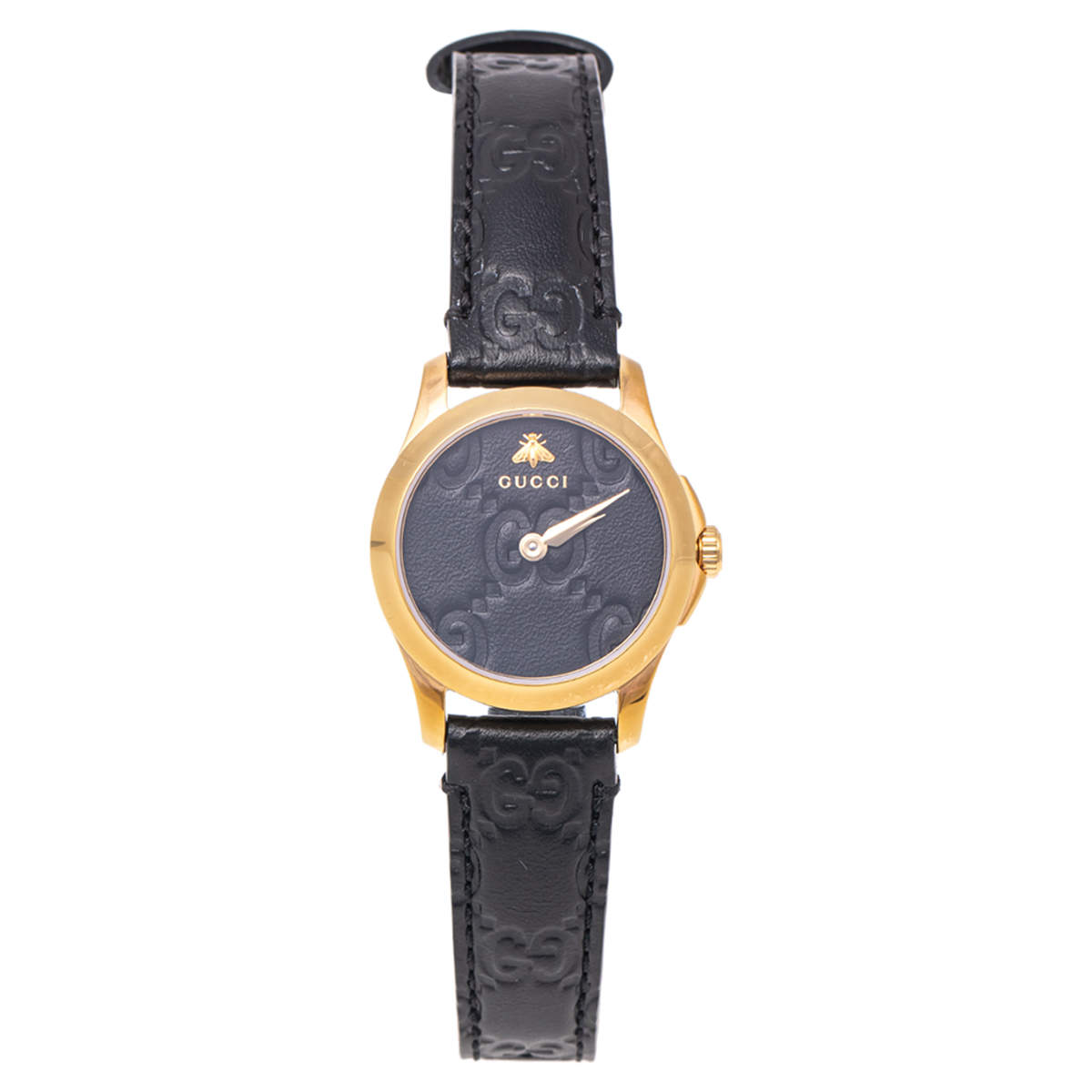 Gucci Black Gold Plated Stainless Steel Leather G-Timeless 126.5 Women's Wristwatch 27 mm