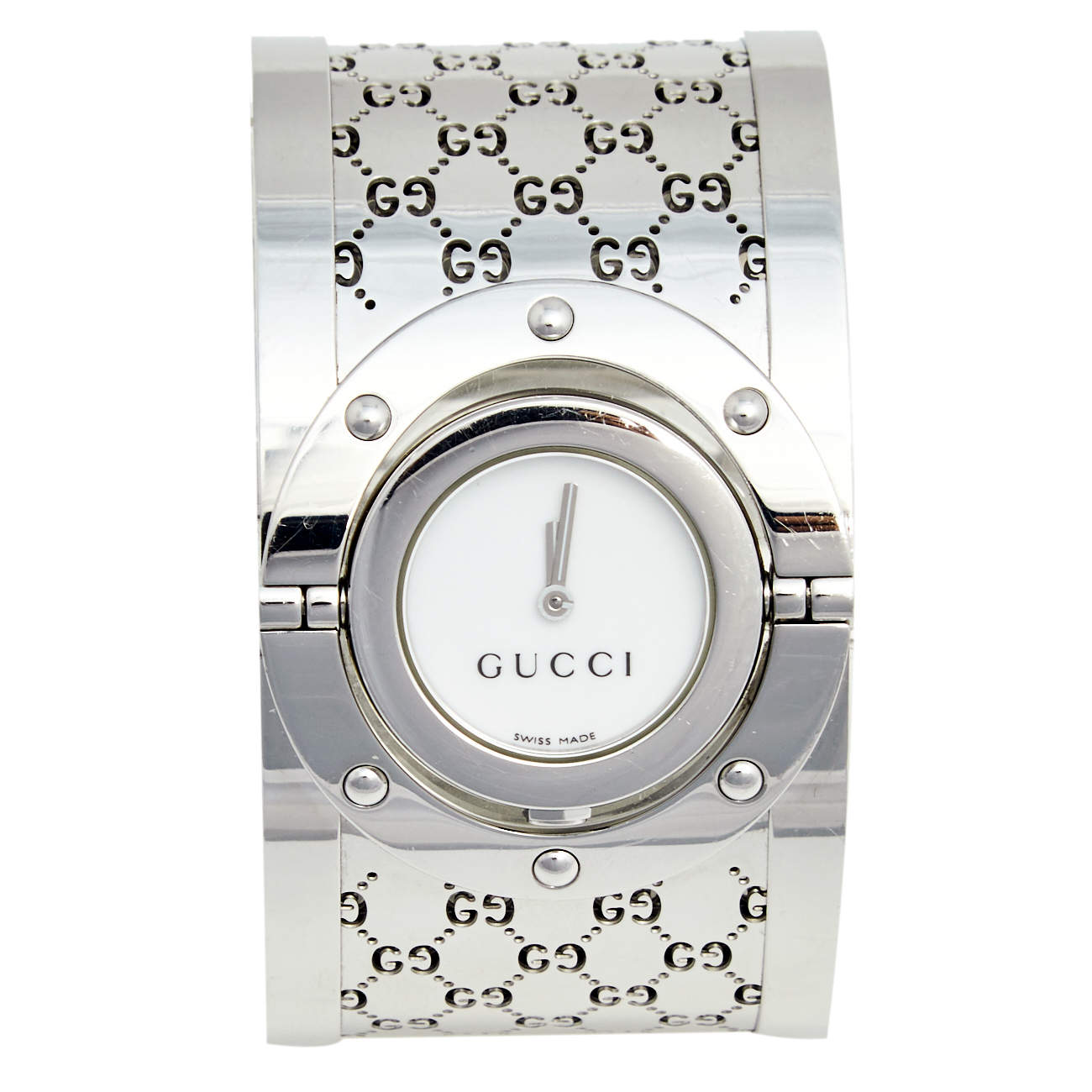 Pre Owned Gucci White Stainless Steel Twirl YA112424 Women's Wristwatch 23 mm 