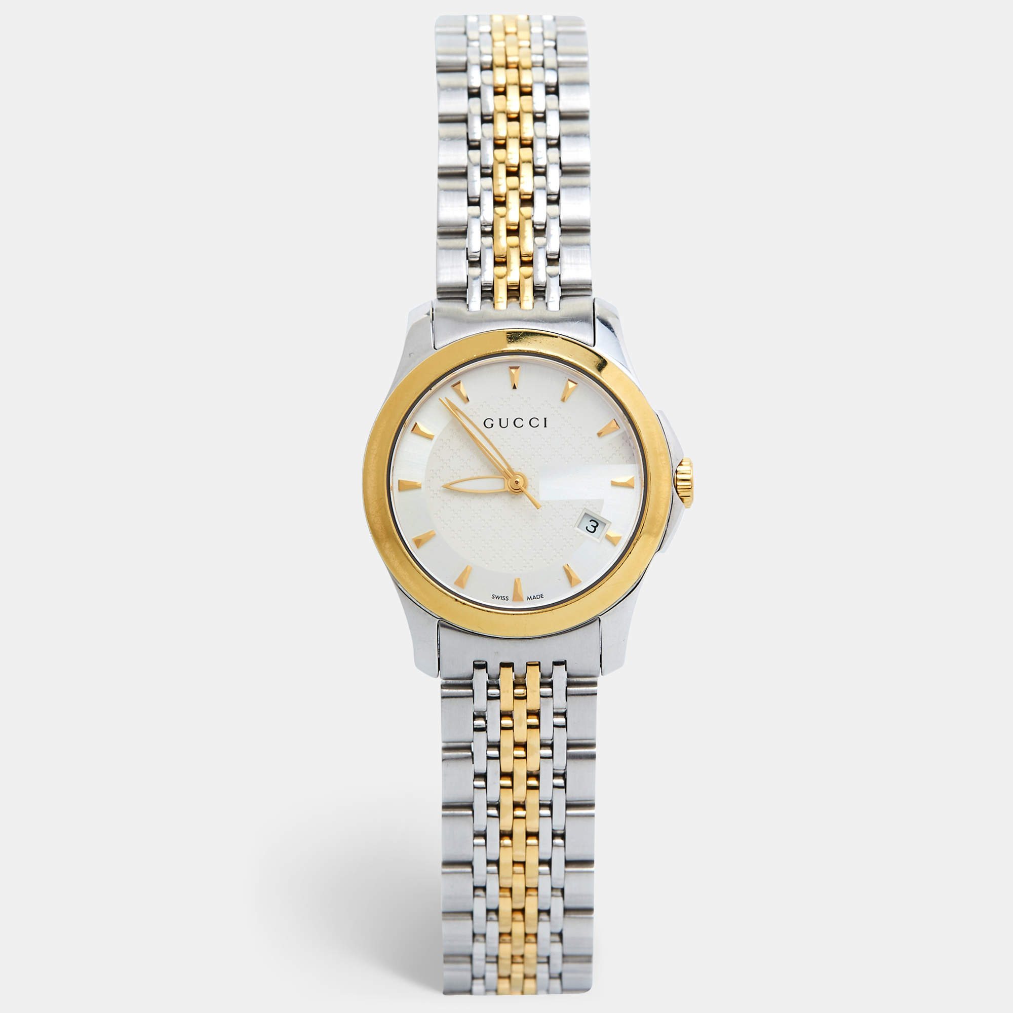 Gucci Silver Two-Tone Stainless Steel G Timeless 126.5 Women's Wristwatch 27 mm