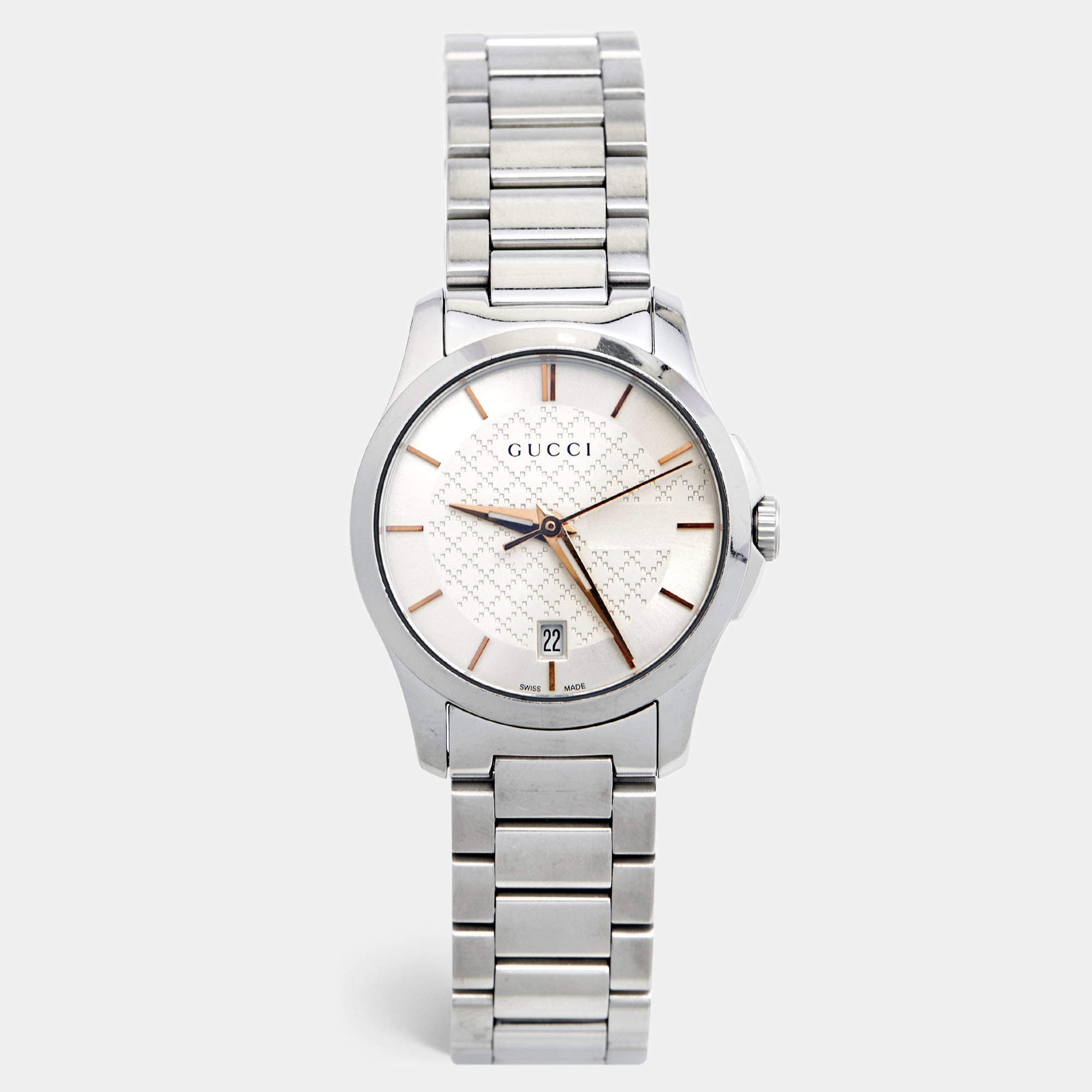 Gucci Silver White Stainless Steel G-Timeless 126.5 Women's Wristwatch 27 mm