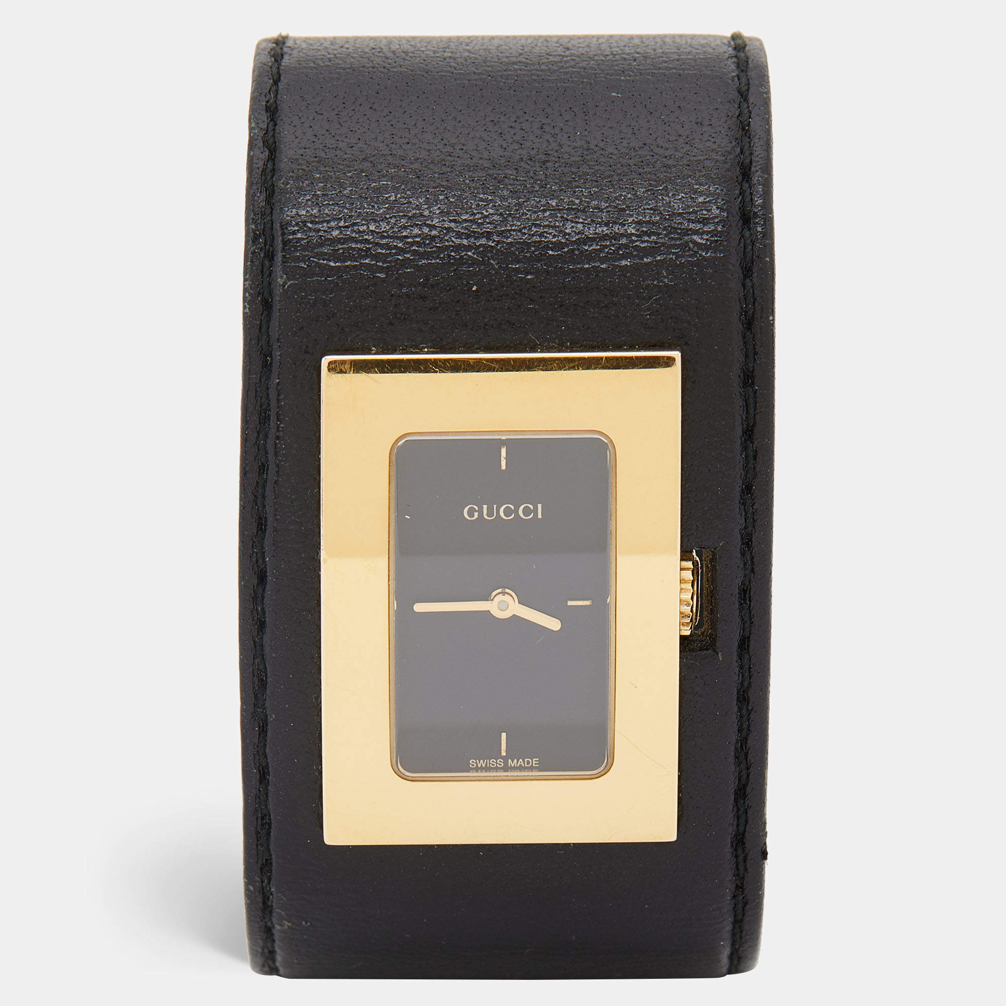 Pre Owned Gucci Gold Plated Stainless Steel Leather 7800L Women's Wristwatch 23 mm