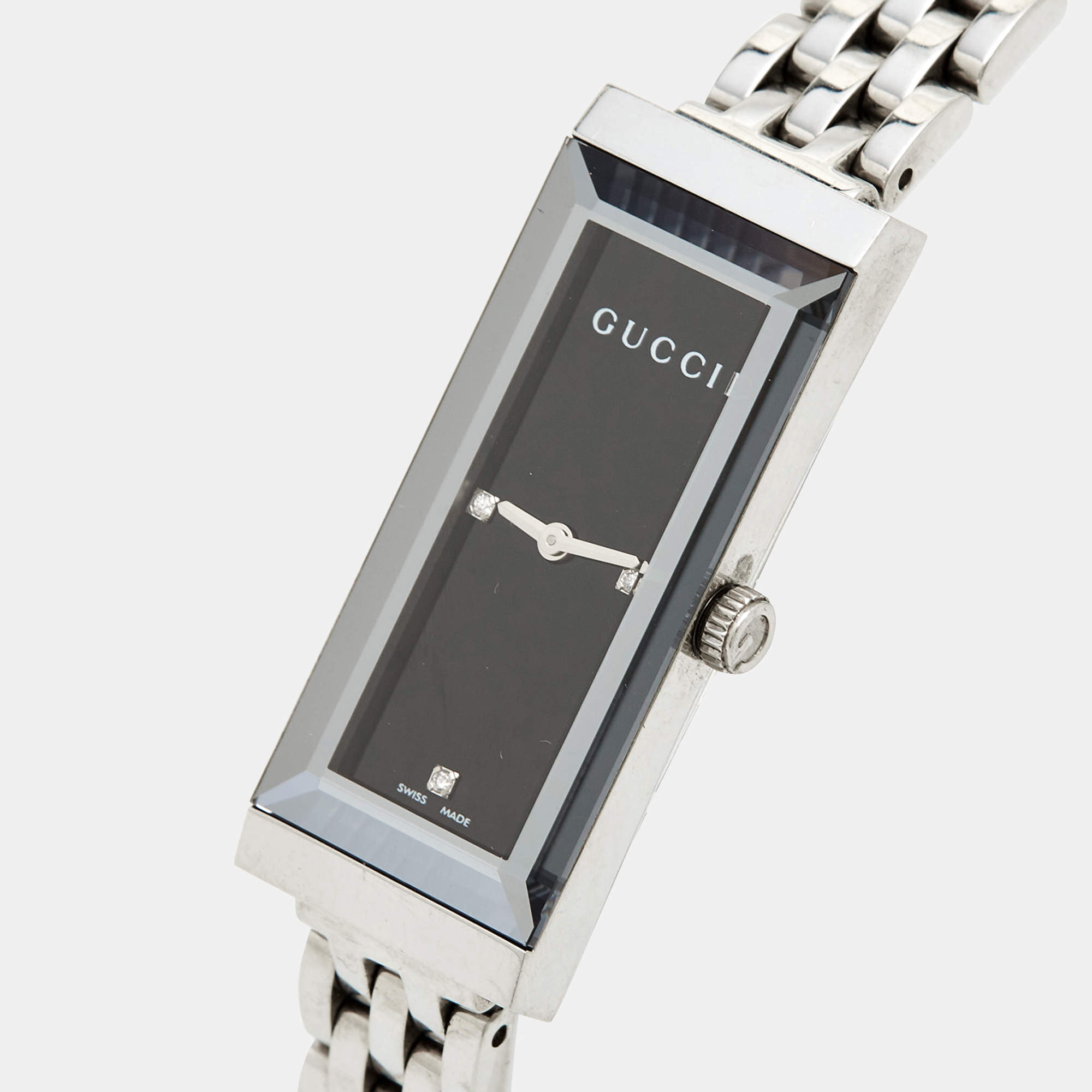 Gucci Black Diamond Stainless Steel G Frame YA127504 Women s