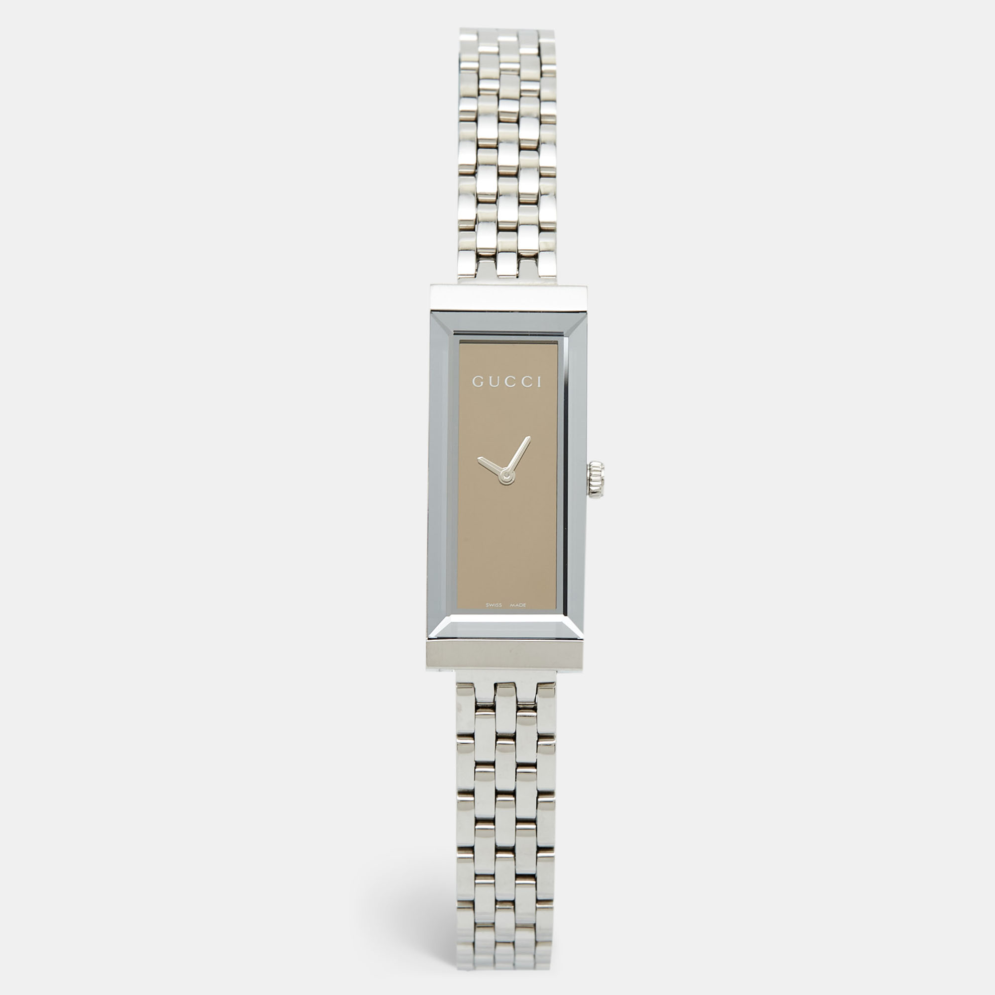 Gucci Mirror Brown Stainless Steel G-Frame YA127501 Women's Wristwatch 14 mm