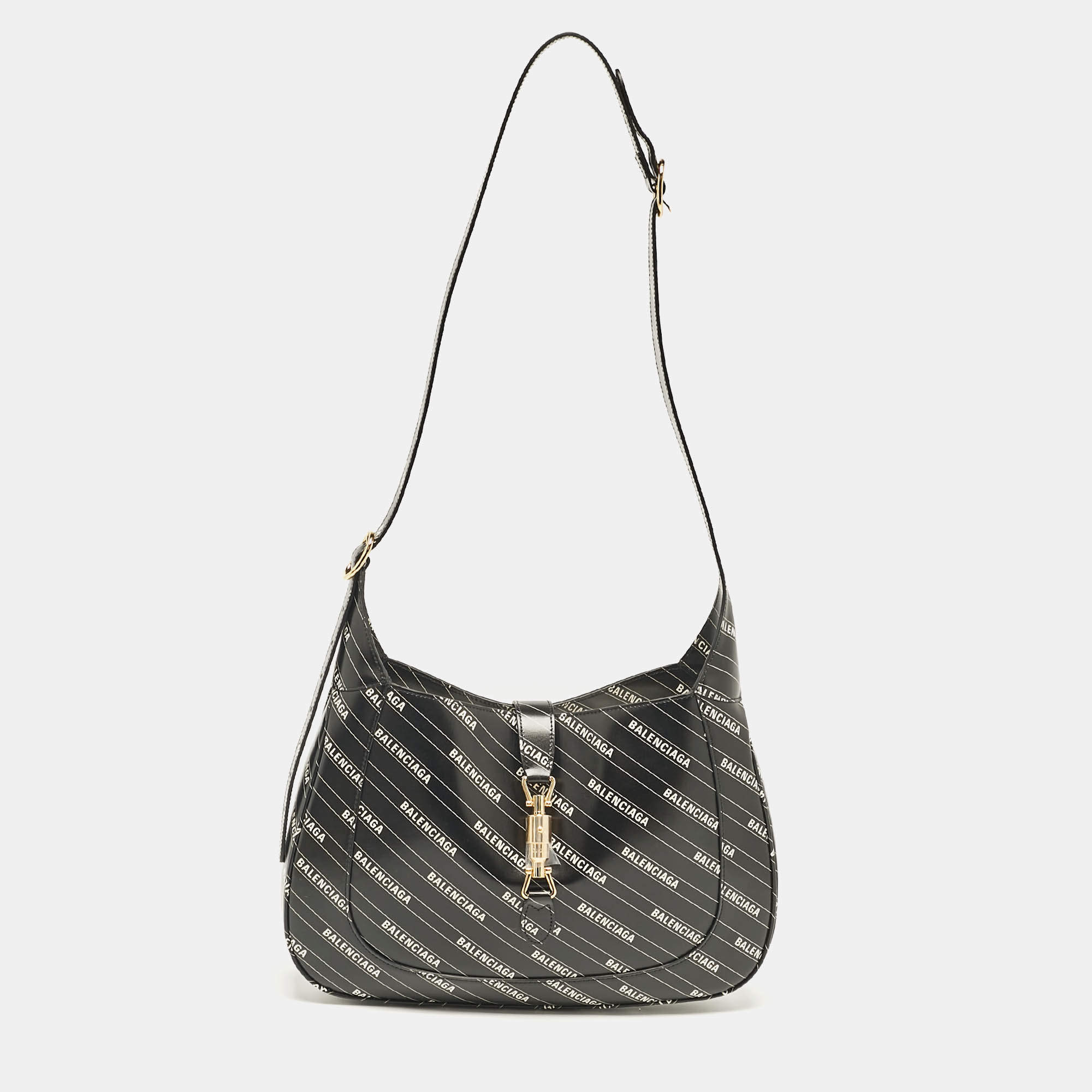 Gucci x Balenciaga Black/White Leather Medium The Hacker Project Jackie 1961 Hobo