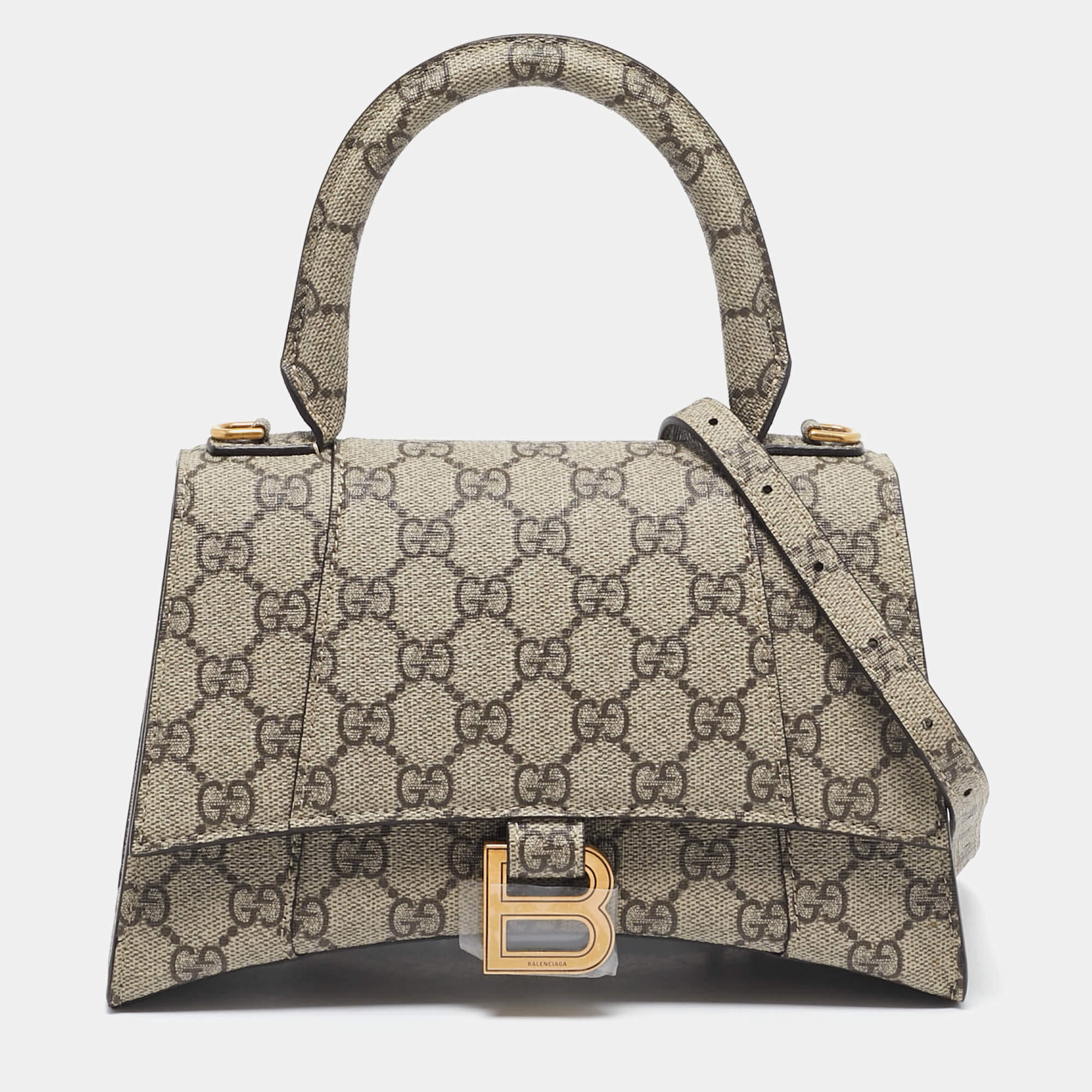 Gucci x Balenciaga Beige GG Supreme Canvas Hourglass Top Handle Bag