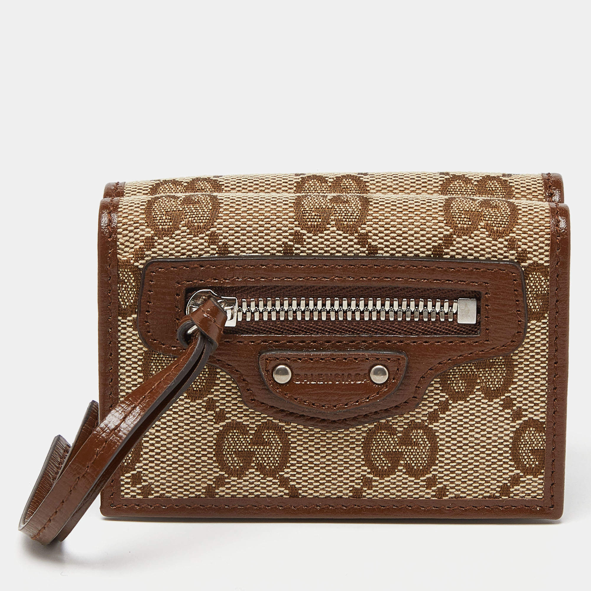Gucci x Balenciaga Beige GG Canvas and Leather Trifold Wallet