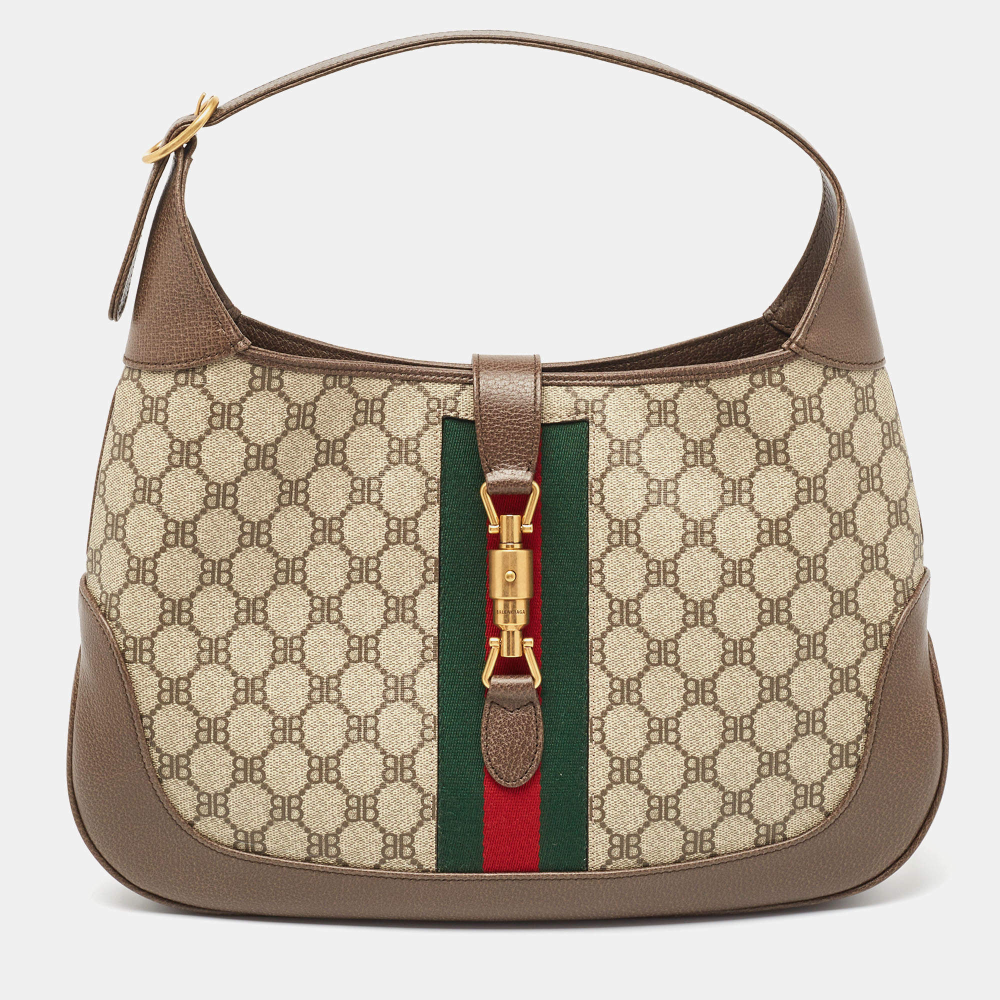 Gucci x Balenciaga Beige/Brown BB Supreme Canvas and Leather Medium Jackie 1961 Hobo