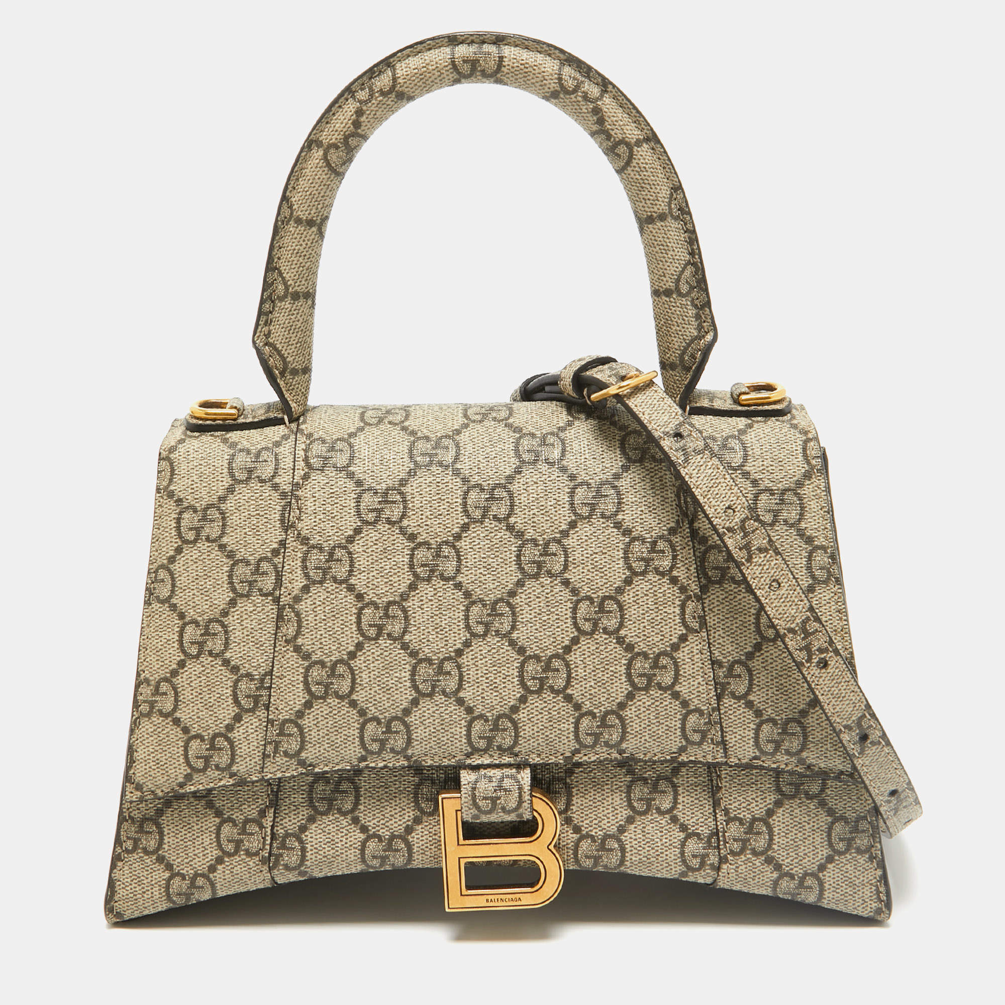 Gucci x Balenciaga Beige GG Supreme Canvas Hourglass Top Handle Bag