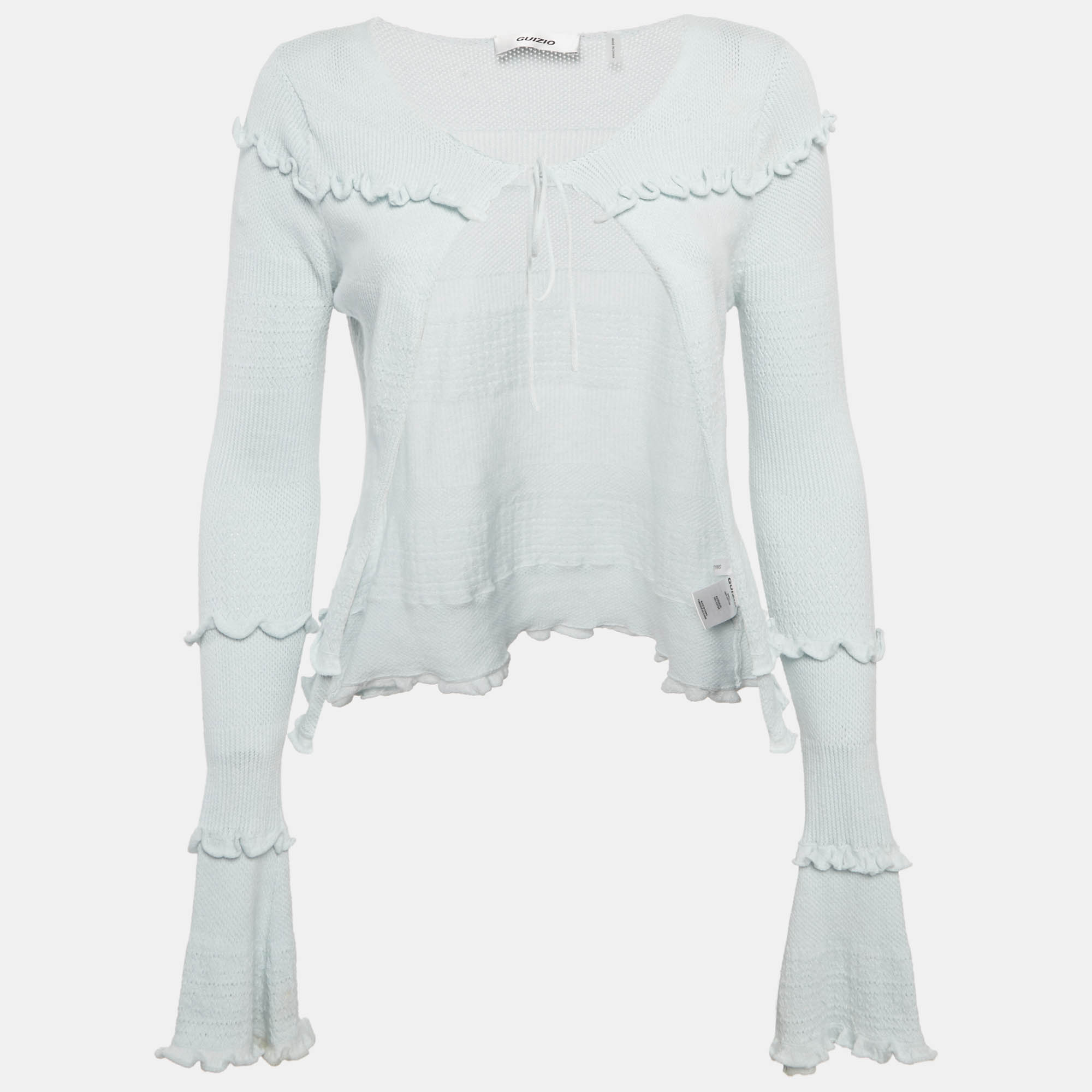 مملوكة مسبقًا Guizio Blue Knit Frilled Cardigan S