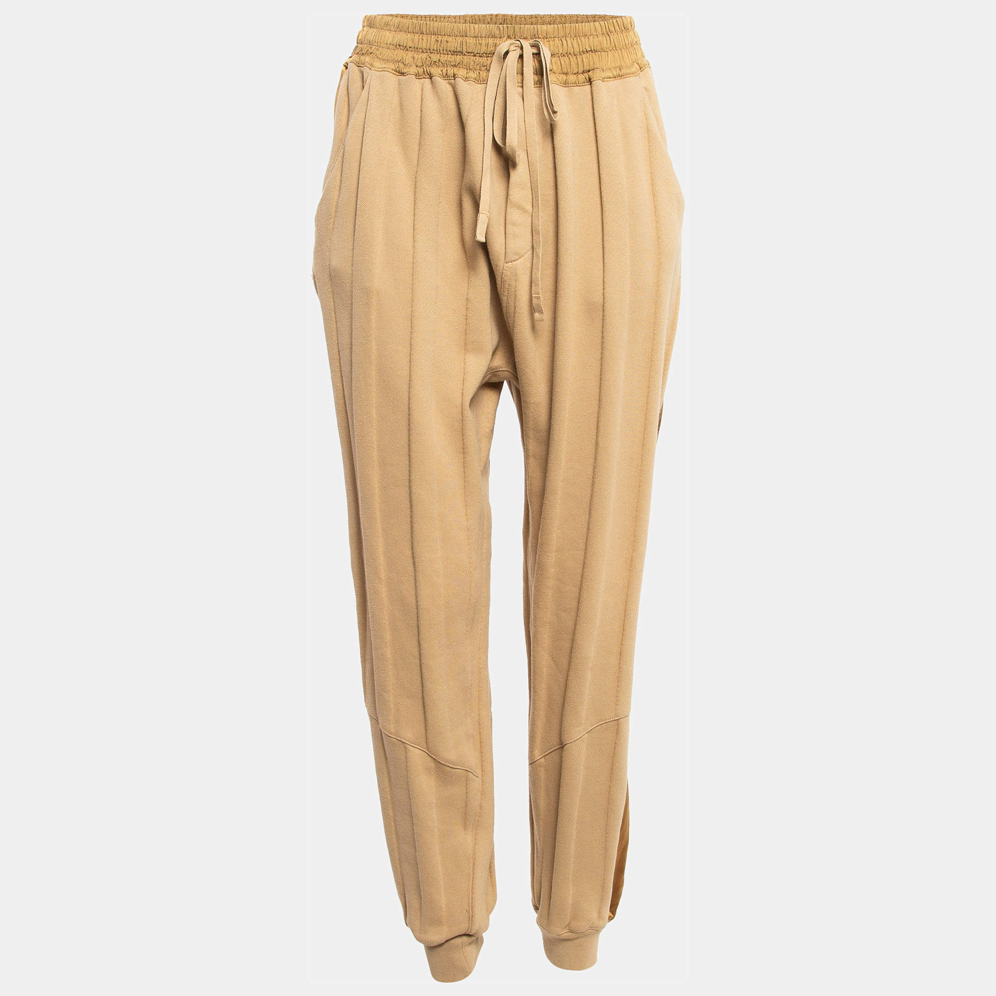 Haider Ackermann Light Brown Satin Side Stripe Cotton Sweatpants L