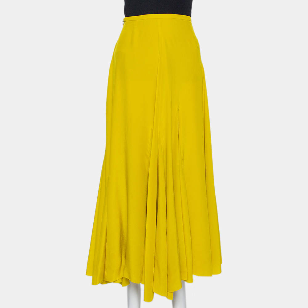 Haider Ackermann Mustard Yellow Silk Flared Maxi Skirt S