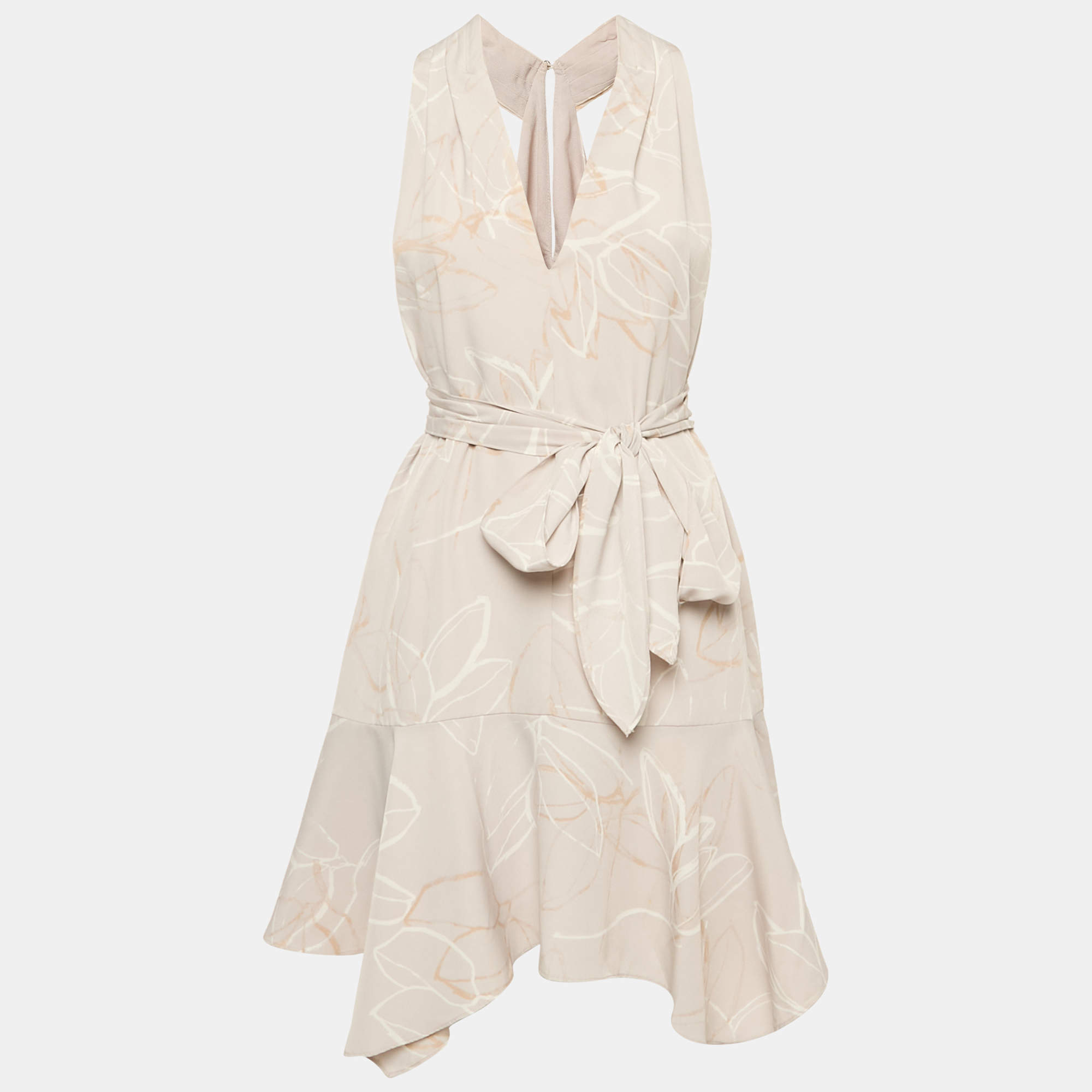 Halton Heritage Grey Printed Chiffon Flared Mini Dress M