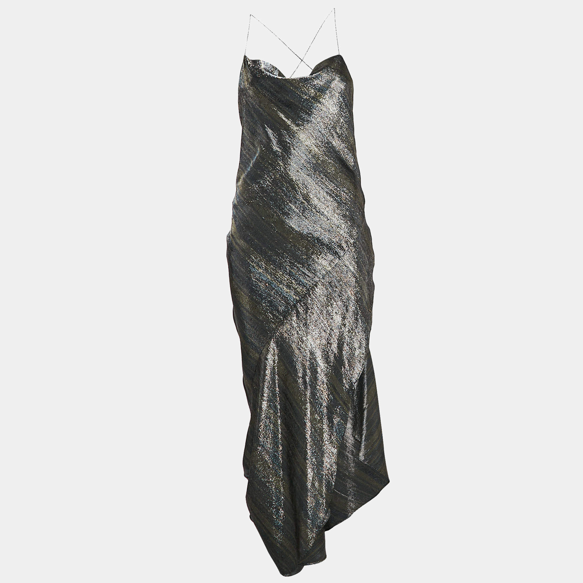 Haney Metallic Lurex Silk Blend Asymmetric Maxi Slip Dress M