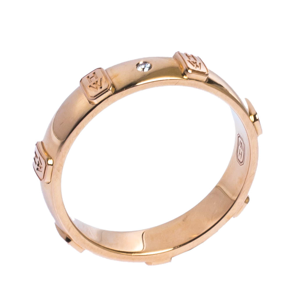 Harry Winston HW Logo Diamond 18K Rose Gold Ring Size 60