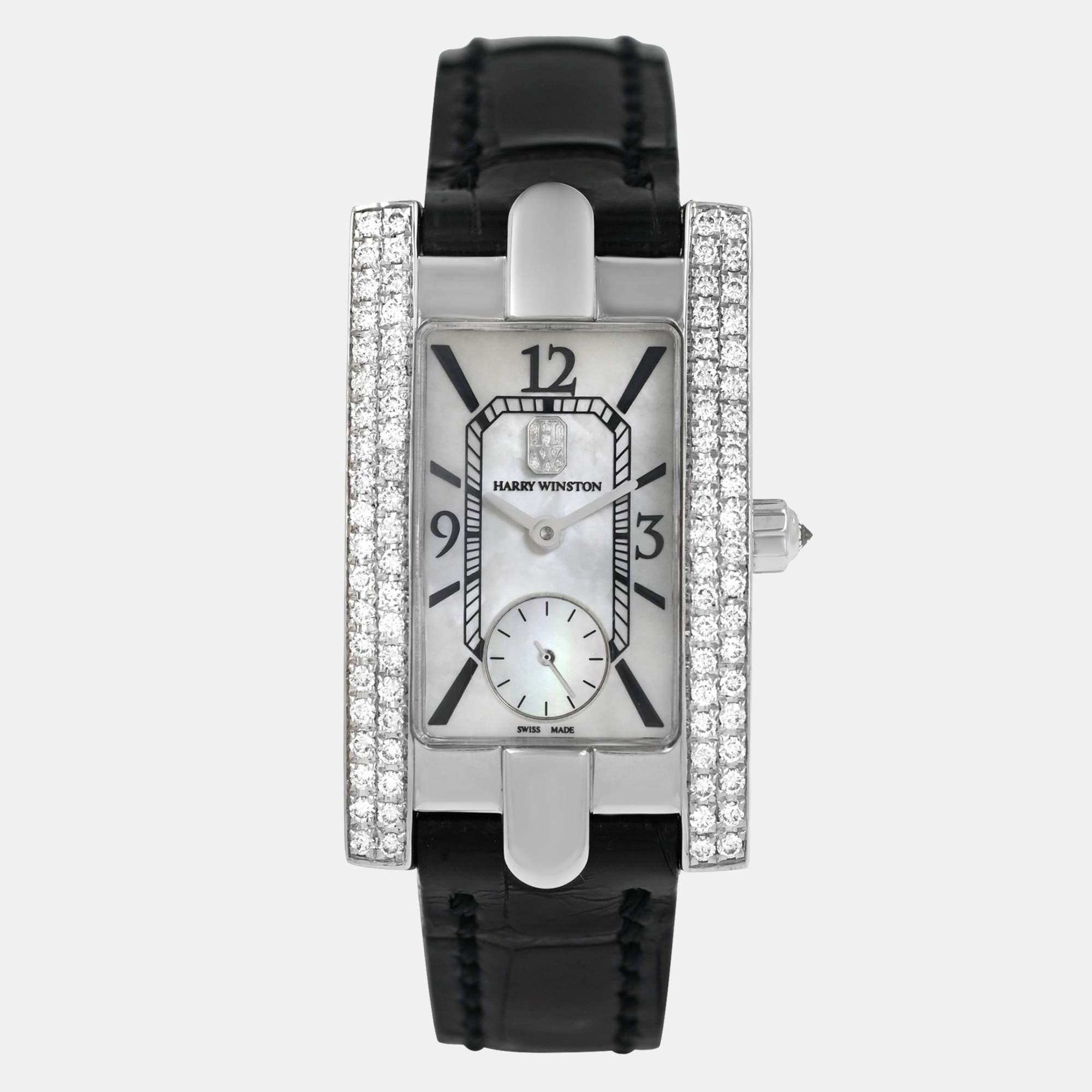 Pre Owned Harry Winston Avenue 310LQW Quartz Diamond 18K White Gold Women's Wristwatch 21 mm
