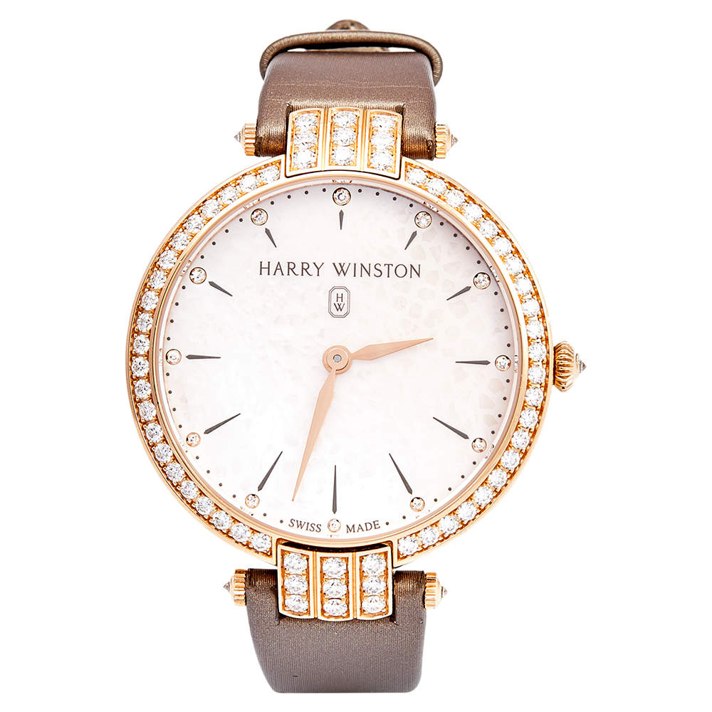 Harry Winston Mother of Pearl 18k Rose Gold Diamond Satin Premier PRNQHM36RR001 Women's Wristwatch 36 mm