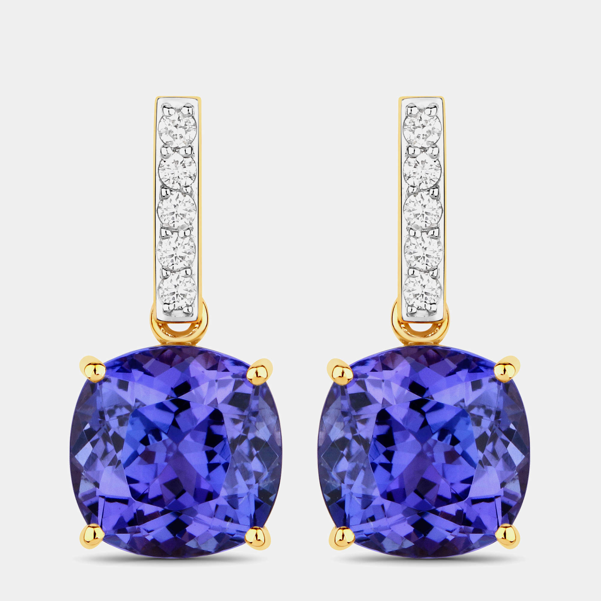 مملوكة مسبقًا أقراط 5.50 قيراط تنزانيت وألماس ذهب أصفر عيار 14 متدلية