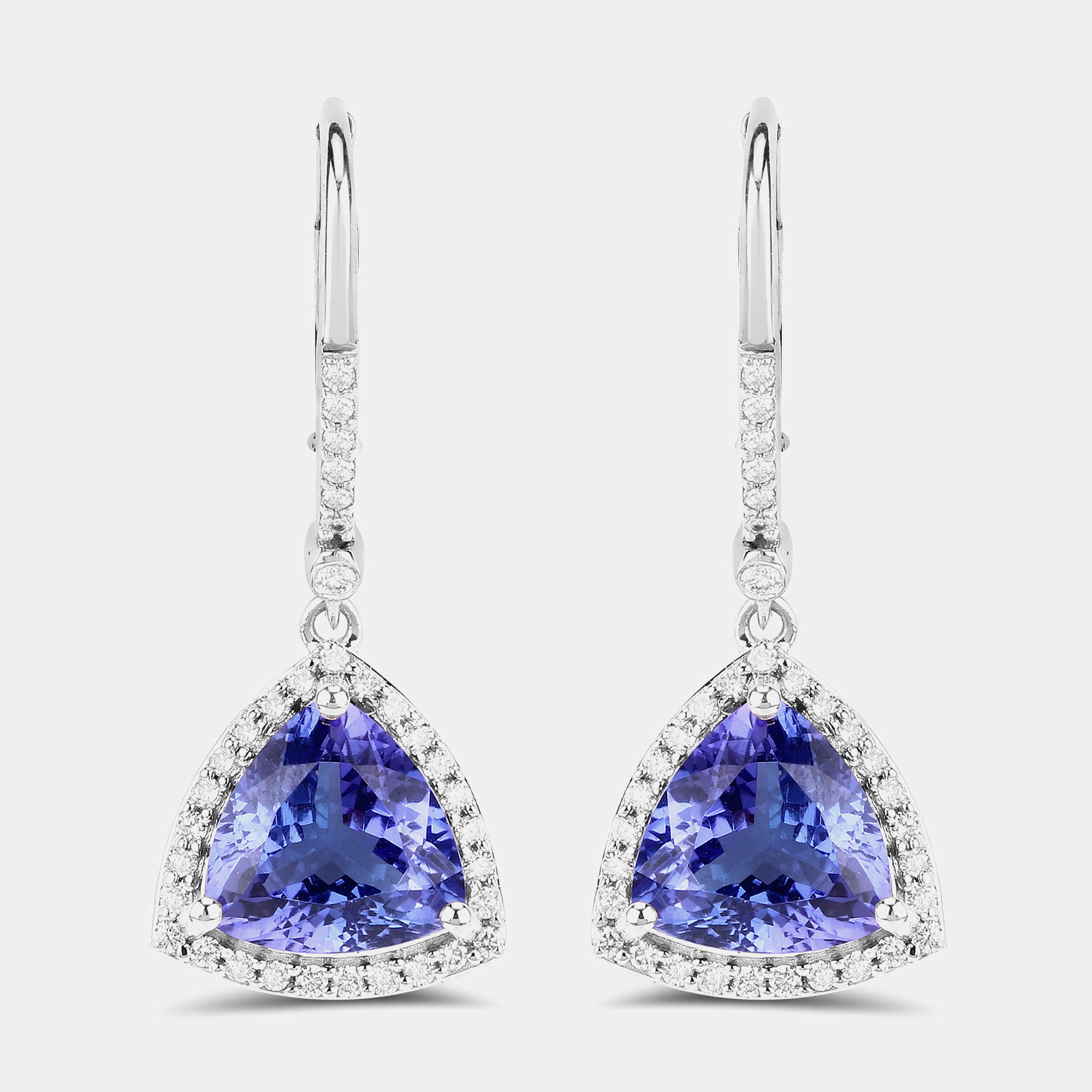 Pre Owned 4.24 cts Tanzanite and Diamond 14K White Gold Dangle Earrings