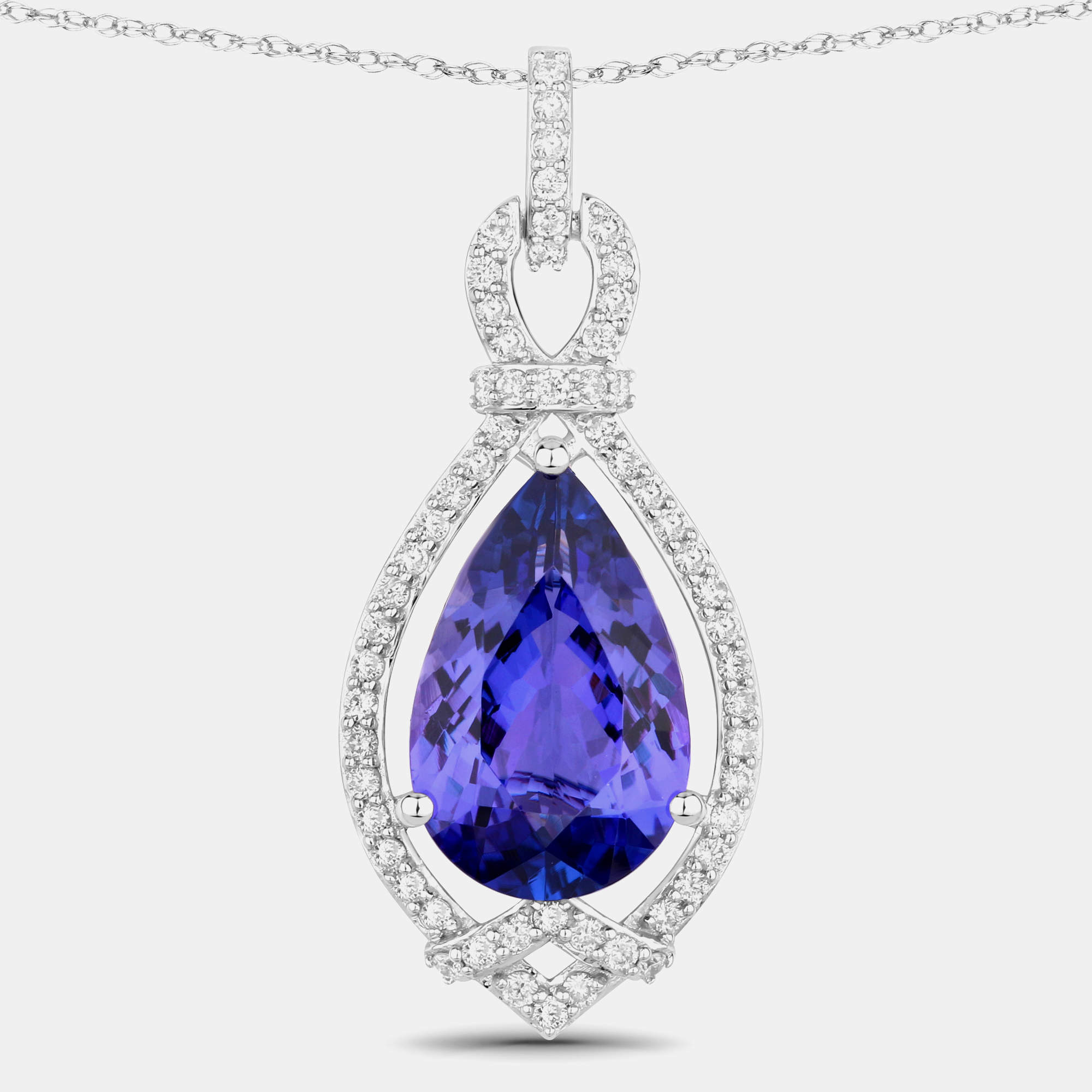 مملوكة مسبقًا 6.52 cts Tanzanite and Diamond 14K White Gold Teardrop Pendant