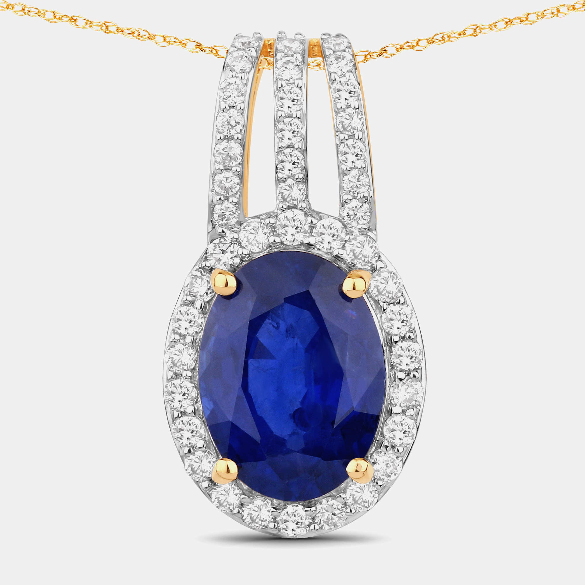 Pre Owned 3.59 cts Ceylon Blue Sapphire and Diamond 18K Yellow Gold Statement Pendant