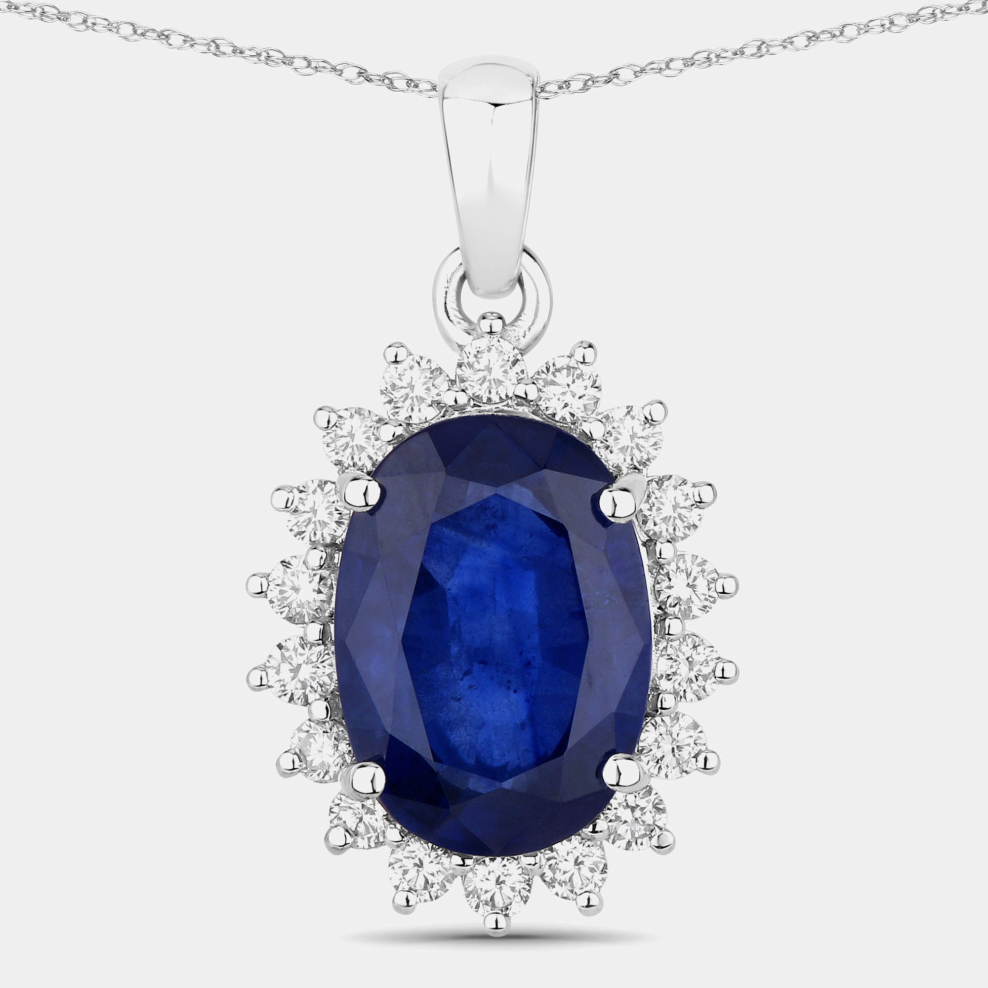 Pre Owned 4.23 cts Ceylon Blue Sapphire and Diamond 18K White Gold Halo Pendant